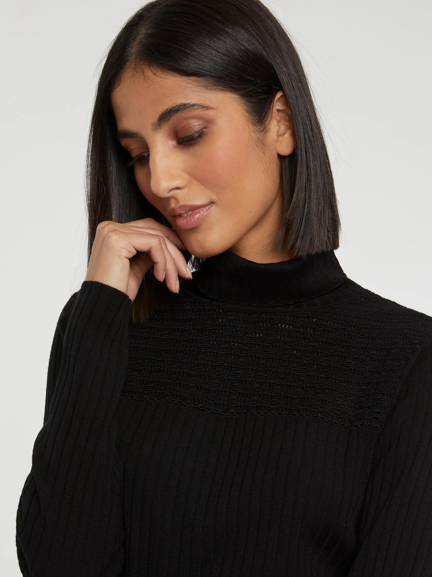 Women Paule Ka Knitwear>Ribbed-Knit Wool Turtleneck Sweater