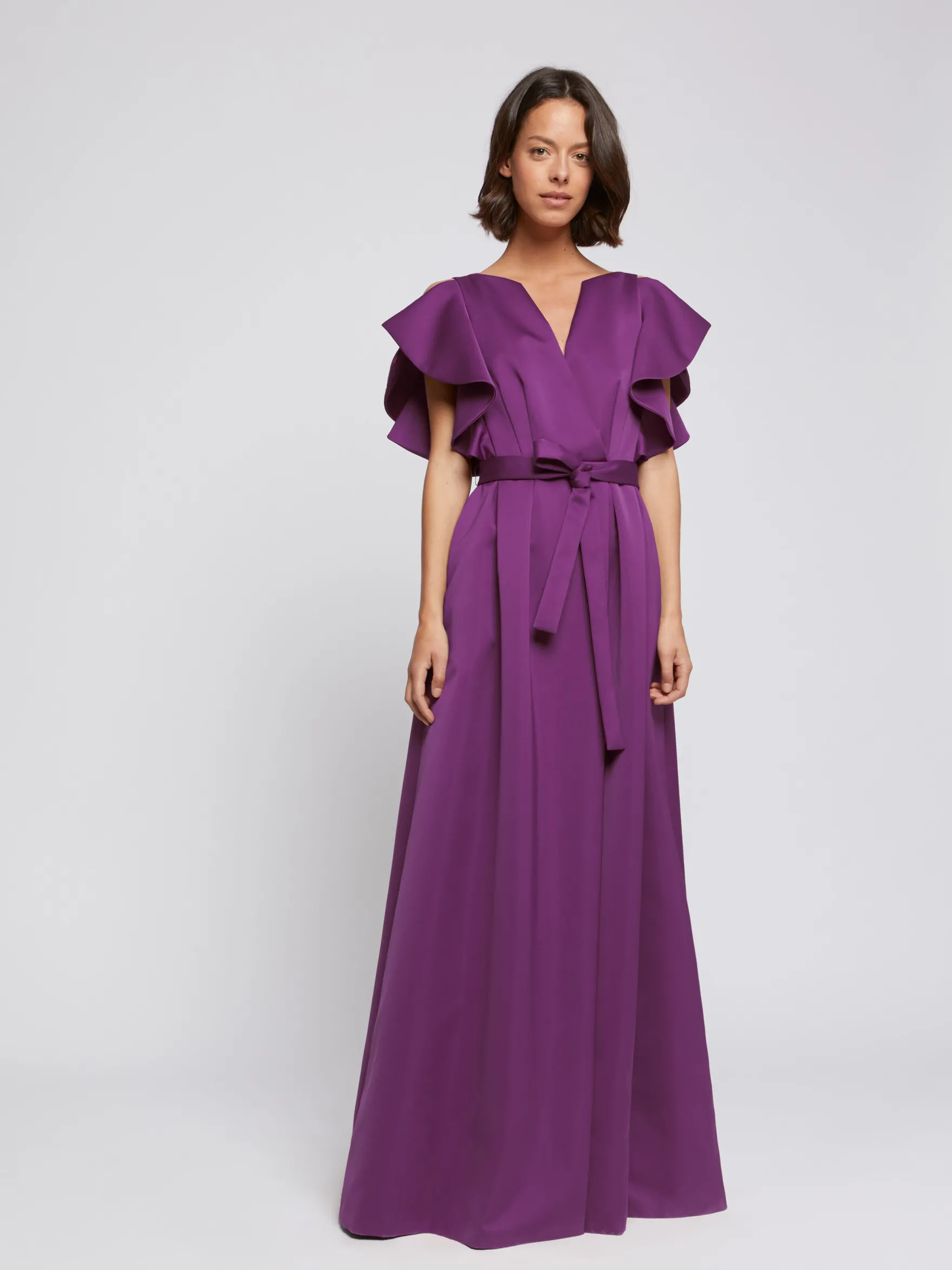 Women Paule Ka Dresses>Robe Longue A Volants En Crepe Envers Satin