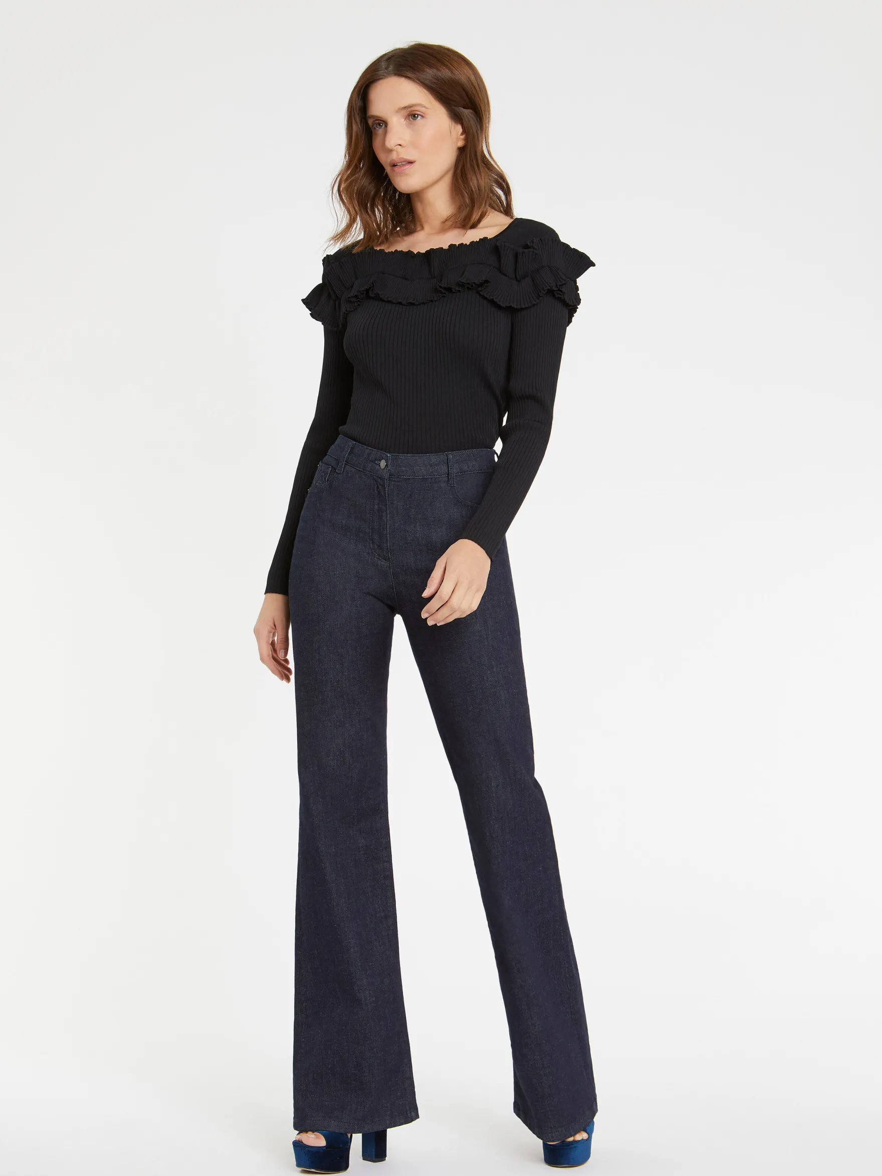 Women Paule Ka Knitwear>Ruffled Viscose-Knit Sweater