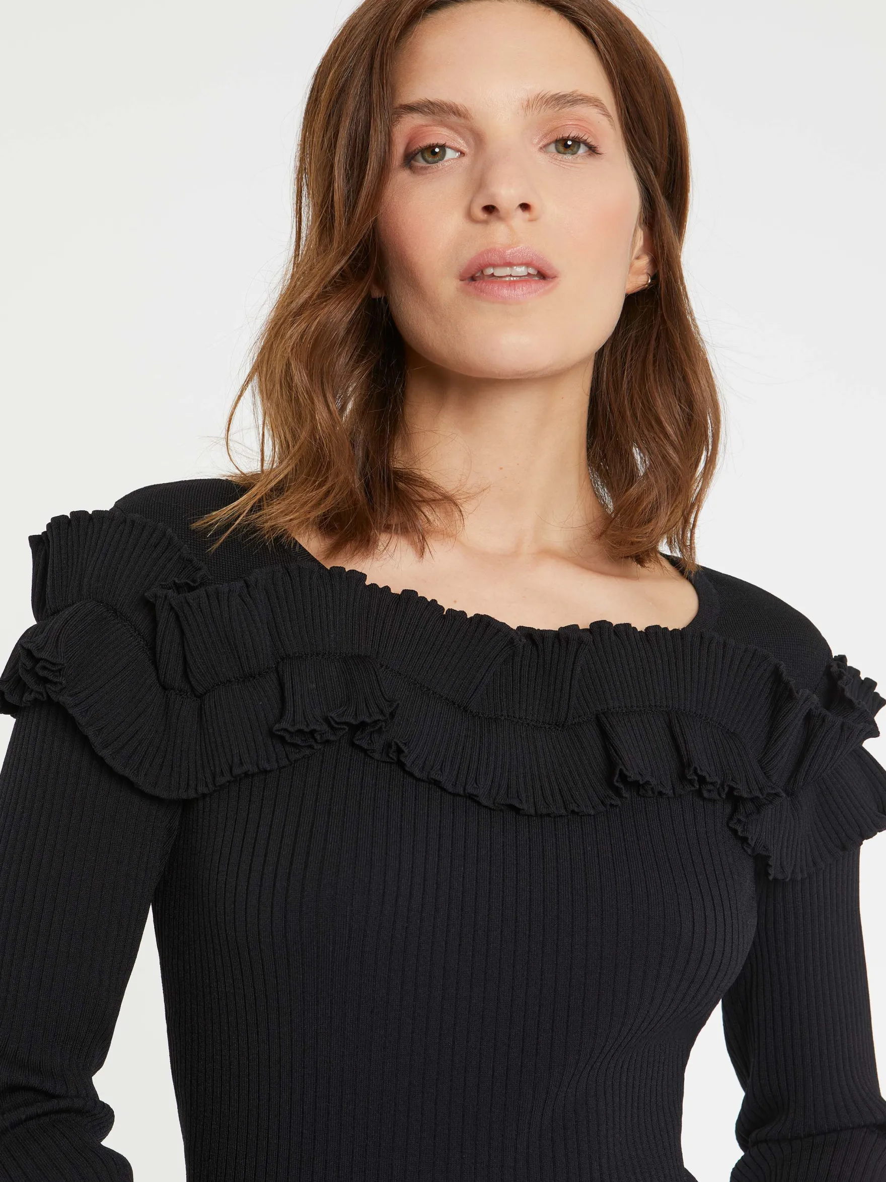 Women Paule Ka Knitwear>Ruffled Viscose-Knit Sweater