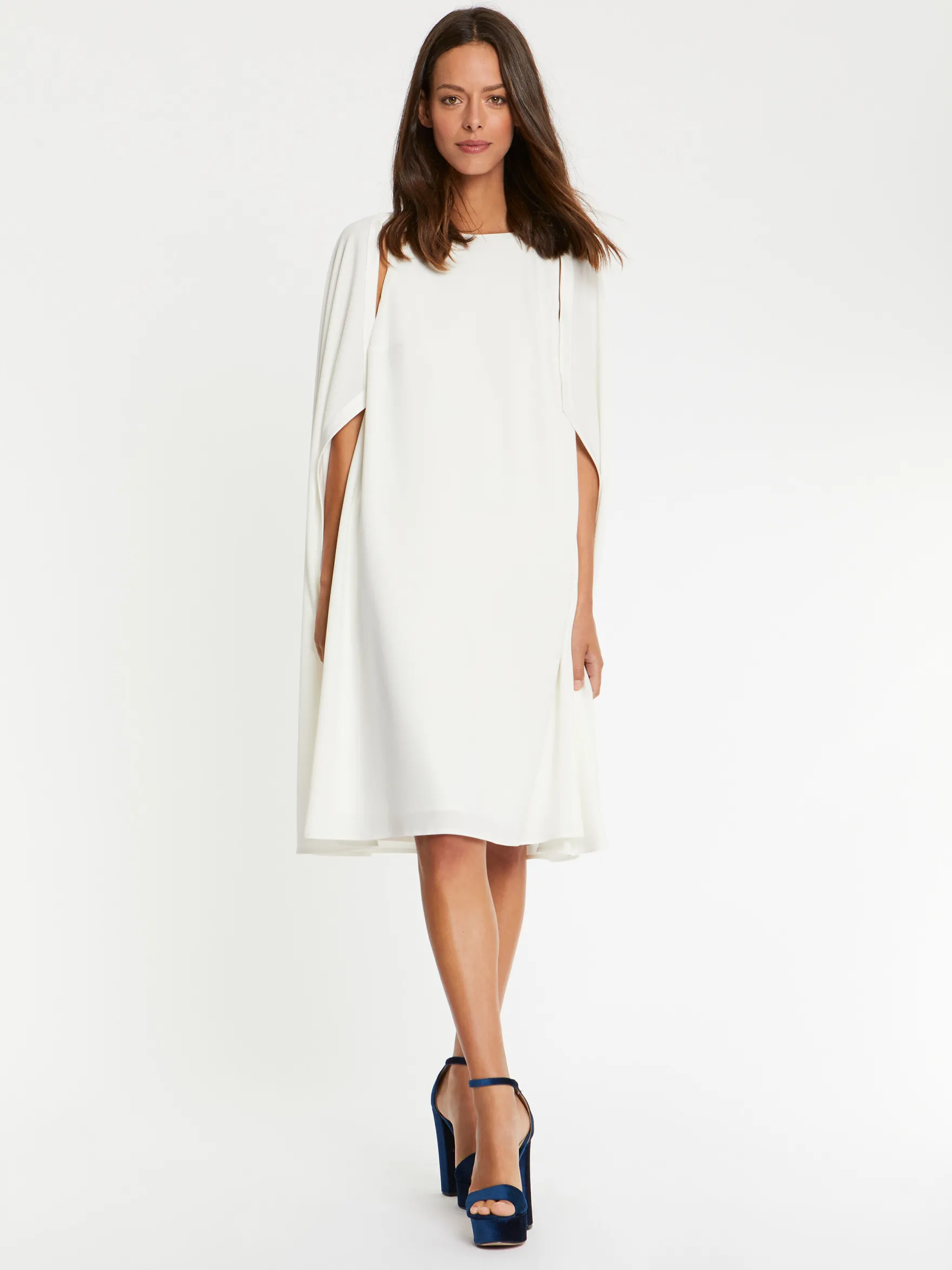 Women Paule Ka Dresses>Satin-Back Crepe Cape Dress