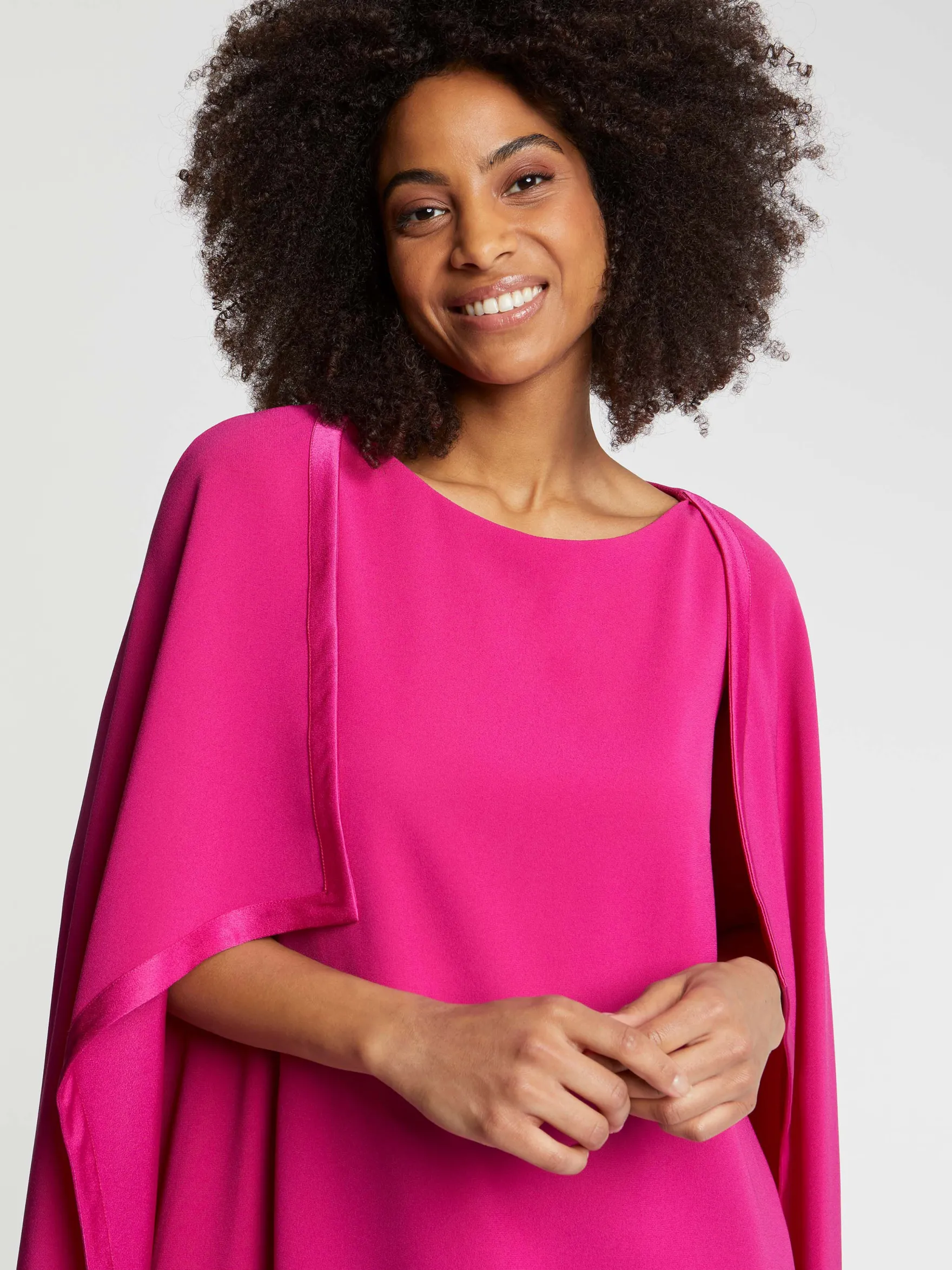 Women Paule Ka Dresses>Satin-Back Crepe Cape Dress