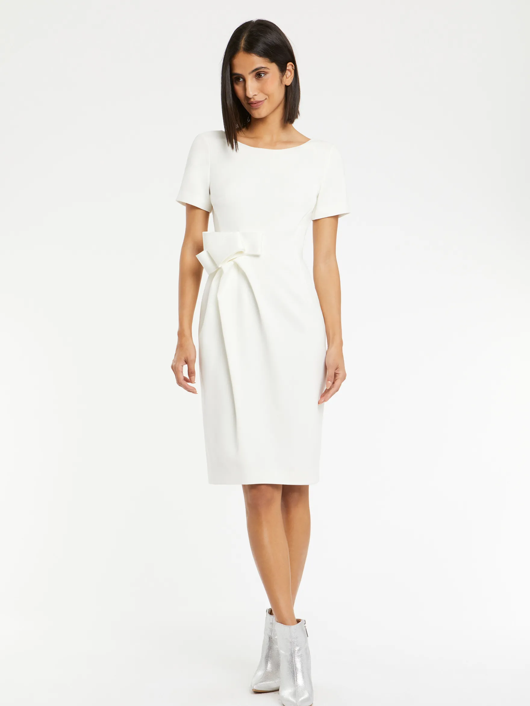 Women Paule Ka Dresses>Satin-Back Crepe Dress With Bow