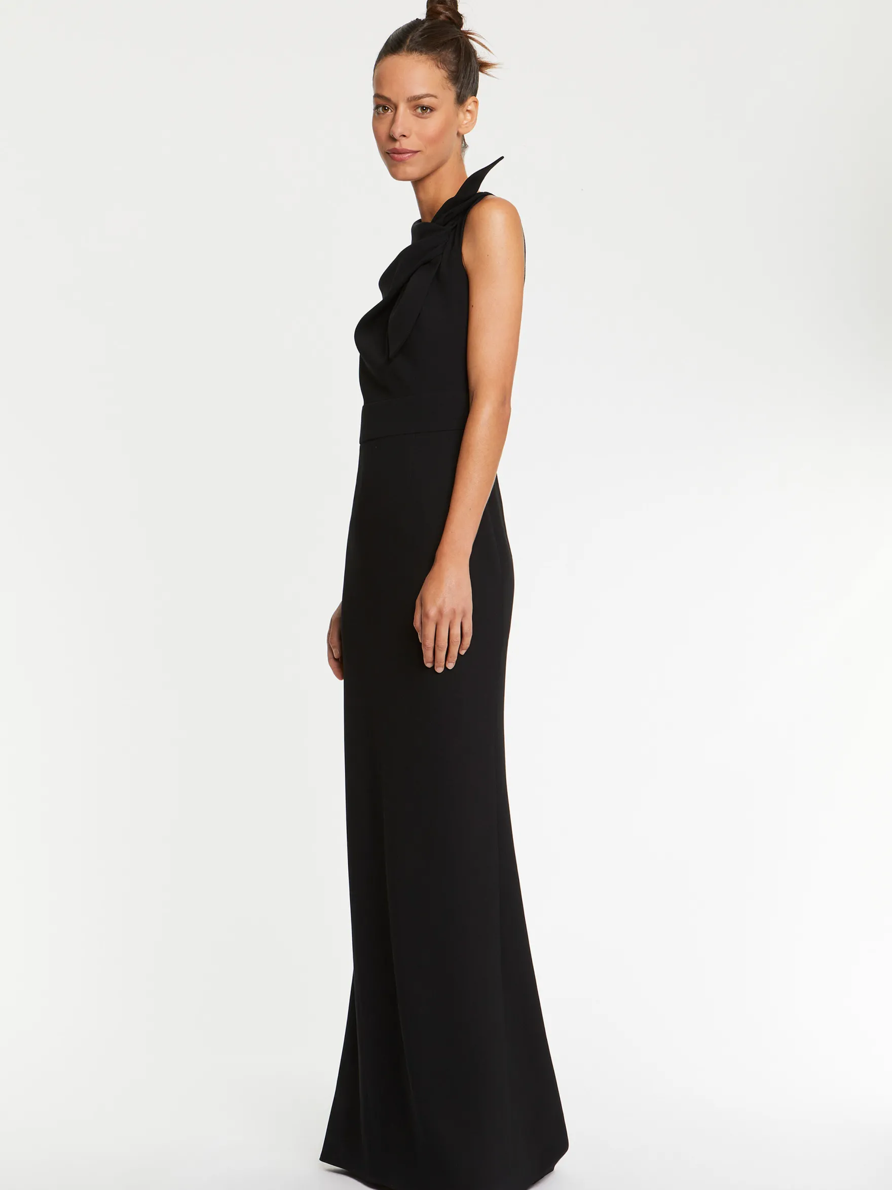 Women Paule Ka Dresses>Satin-Back Crepe Evening Gown With Bow