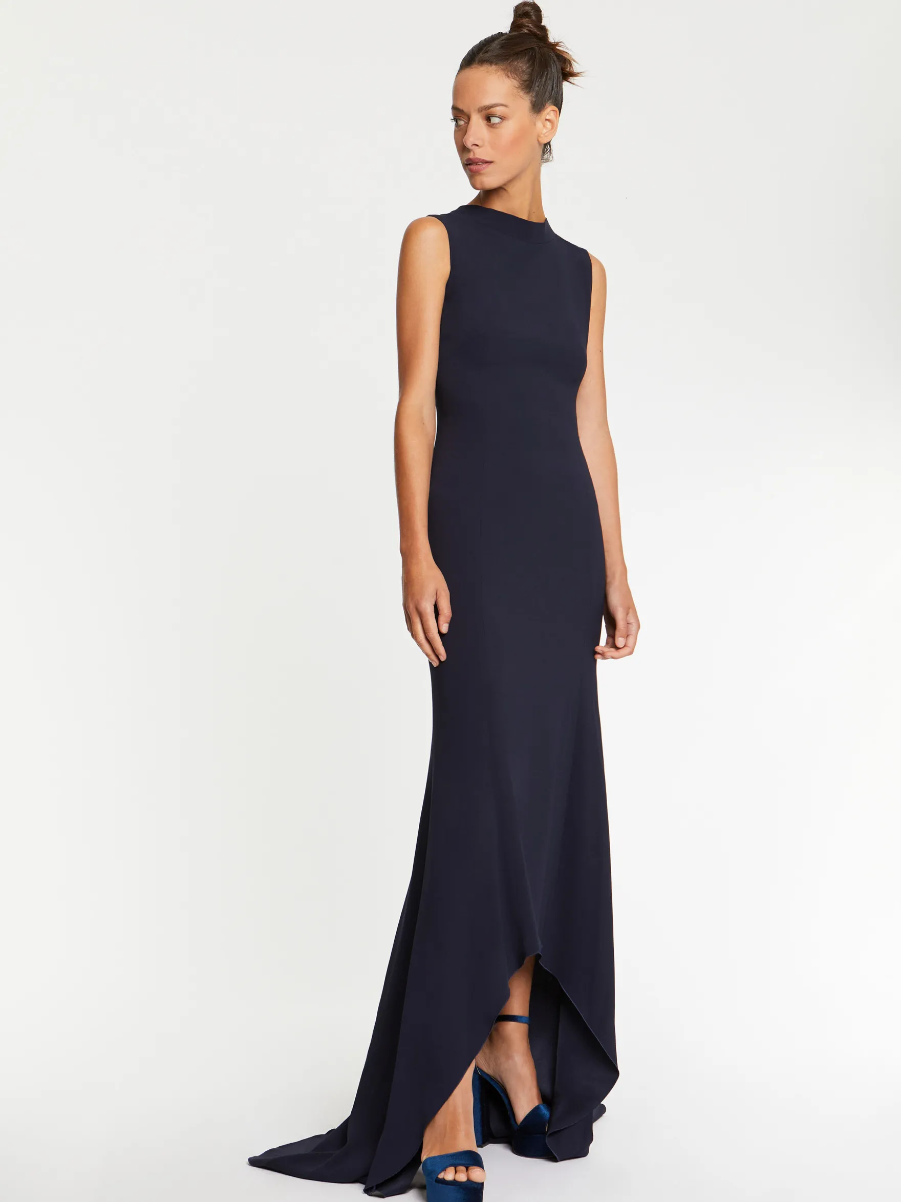 Women Paule Ka Dresses>Satin-Back Crepe Open-Back Evening Gown