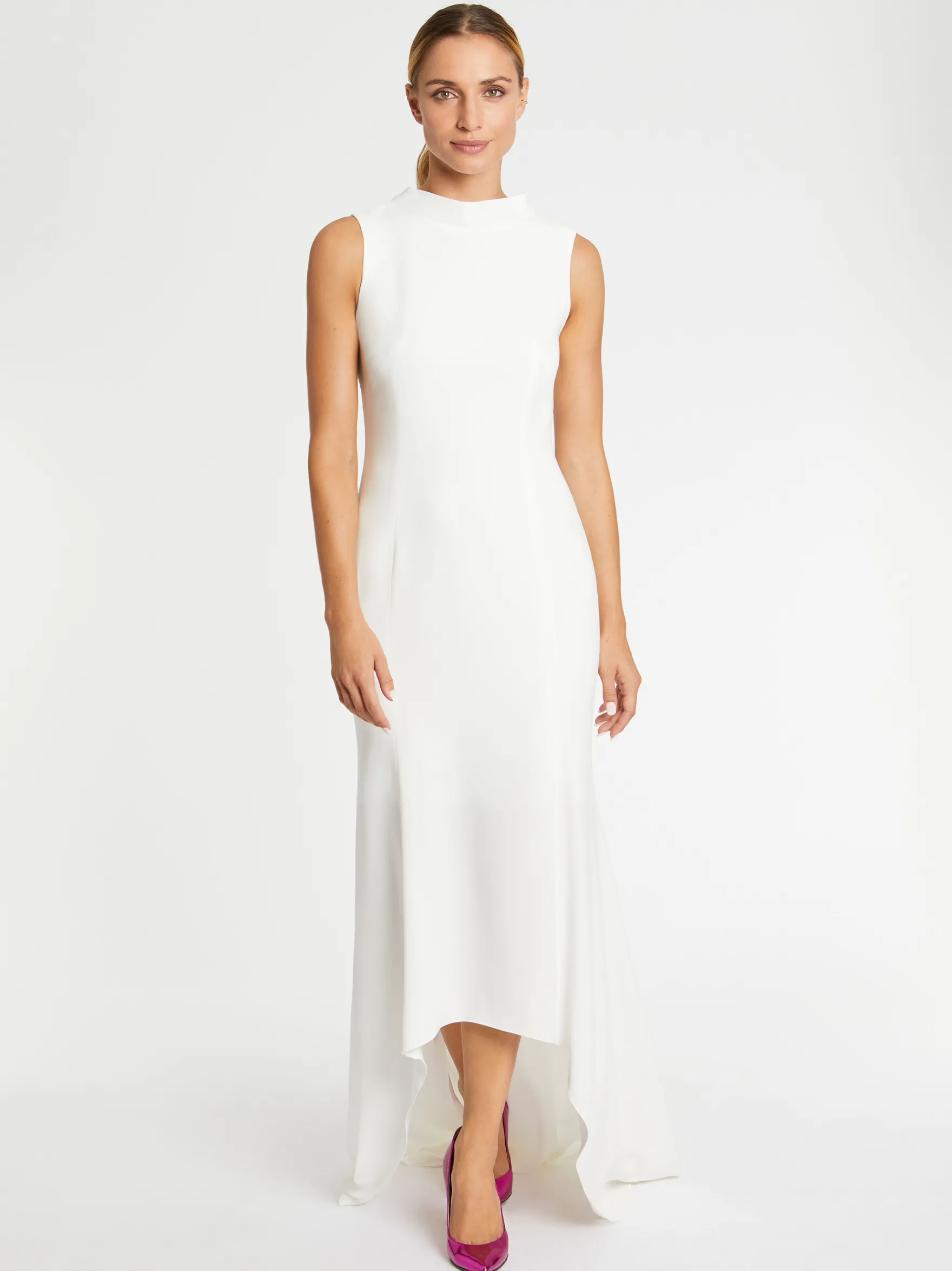 Women Paule Ka Dresses>Satin-Back Crepe Open-Back Evening Gown