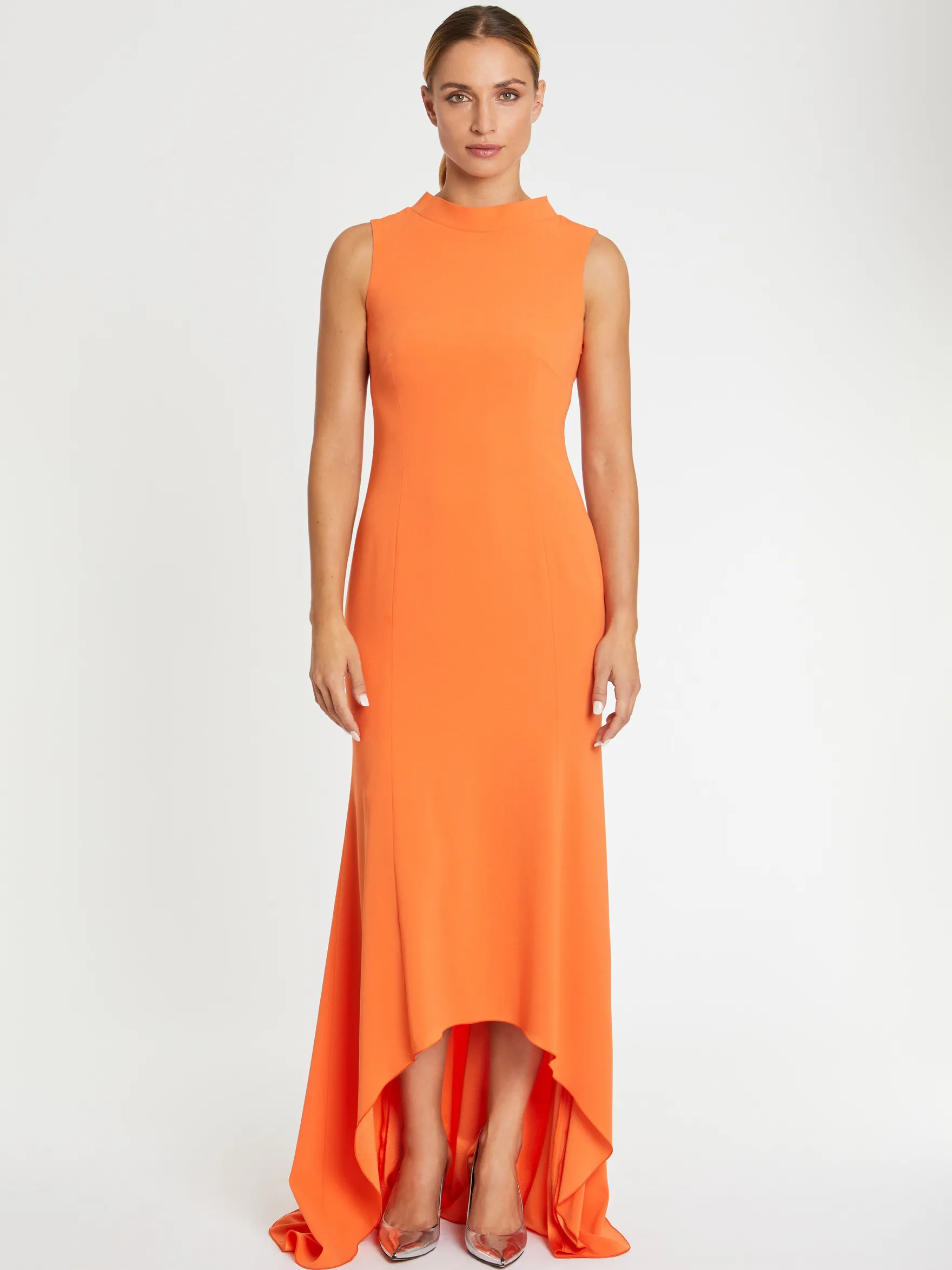 Women Paule Ka Dresses>Satin-Back Crepe Open-Back Evening Gown