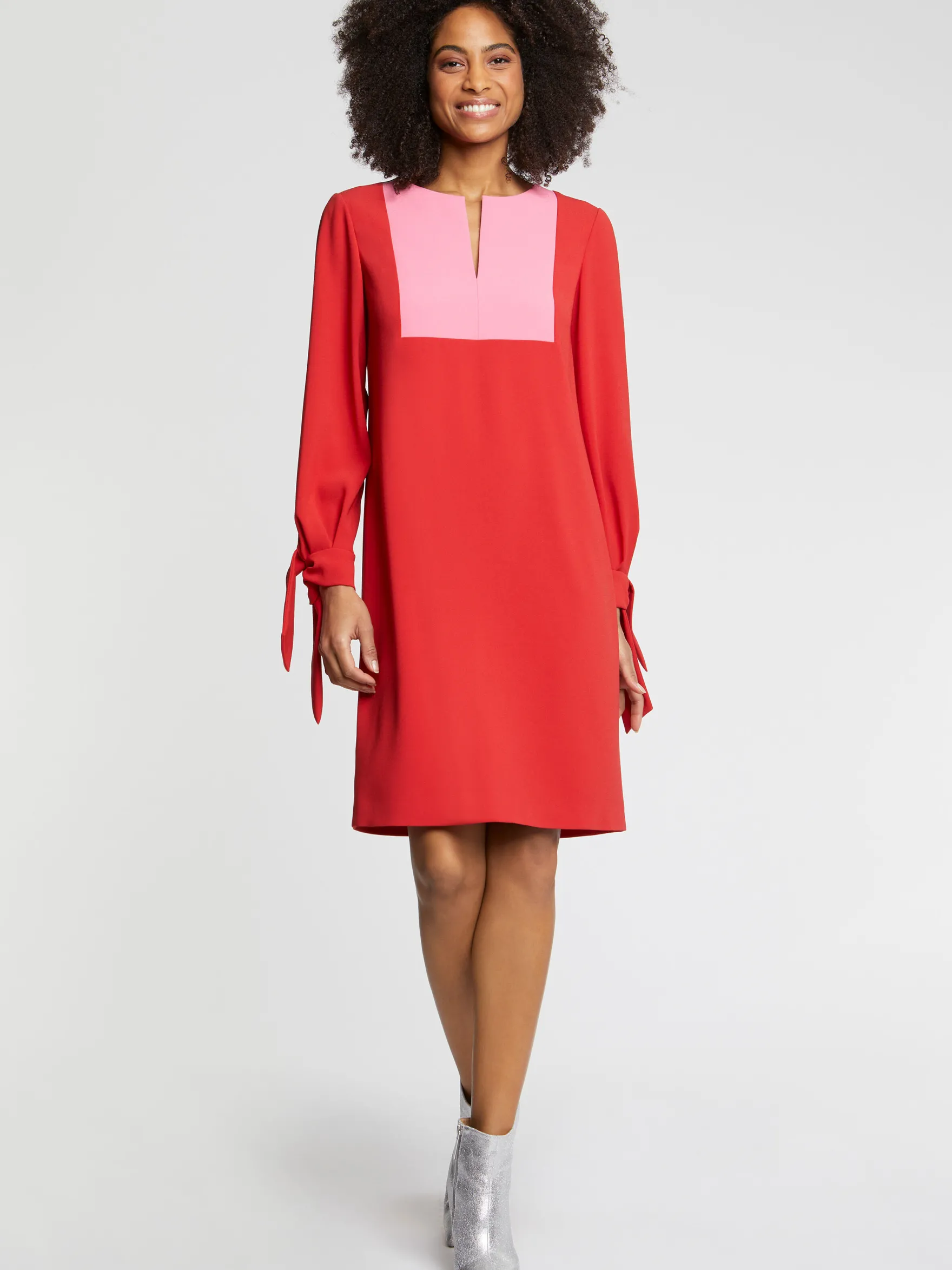 Women Paule Ka Dresses>Satin-Back Crepe Short Bow Dress