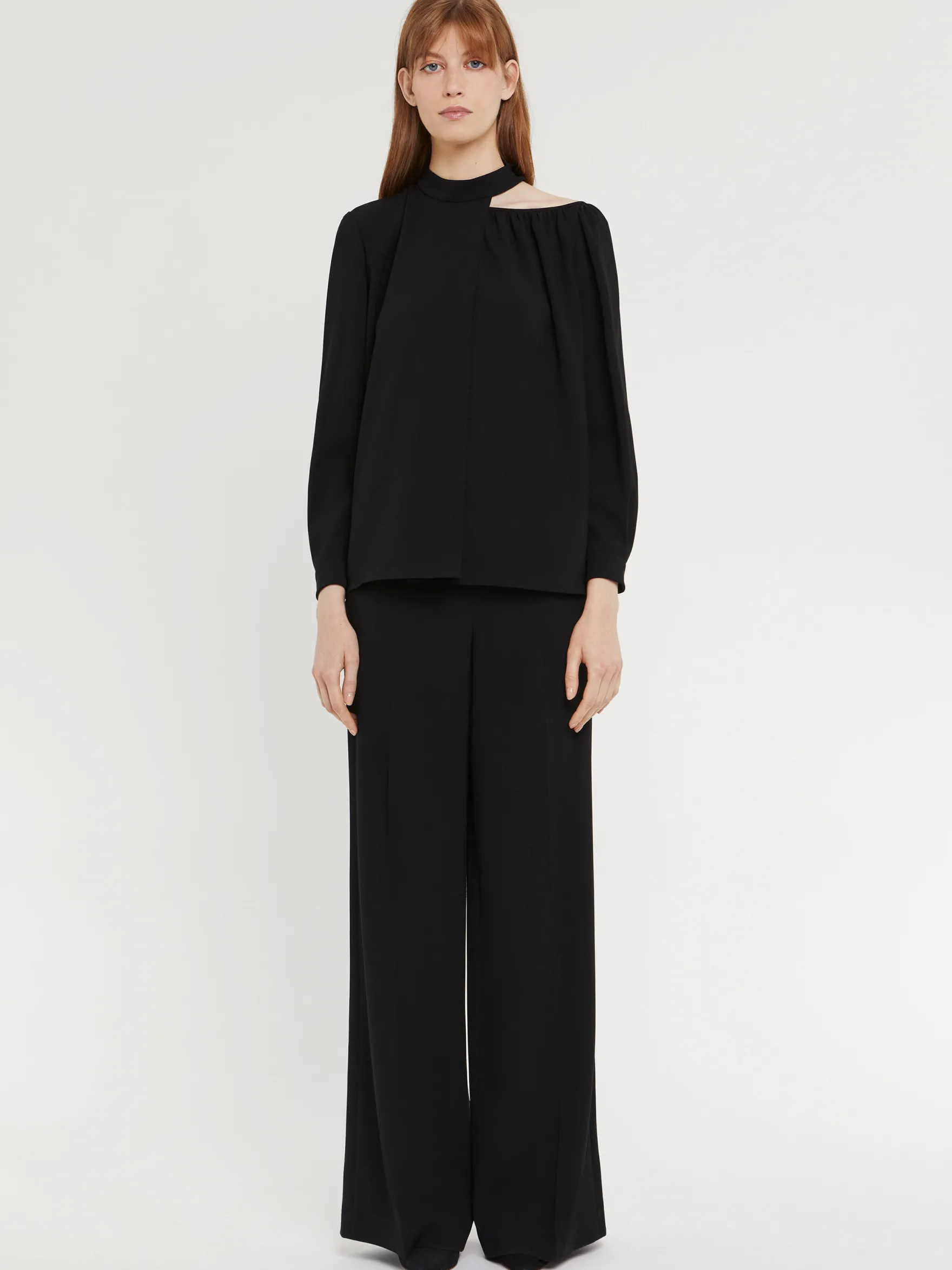 Women Paule Ka Tops>Satin-Back Crepe Top With Graphic Neckline