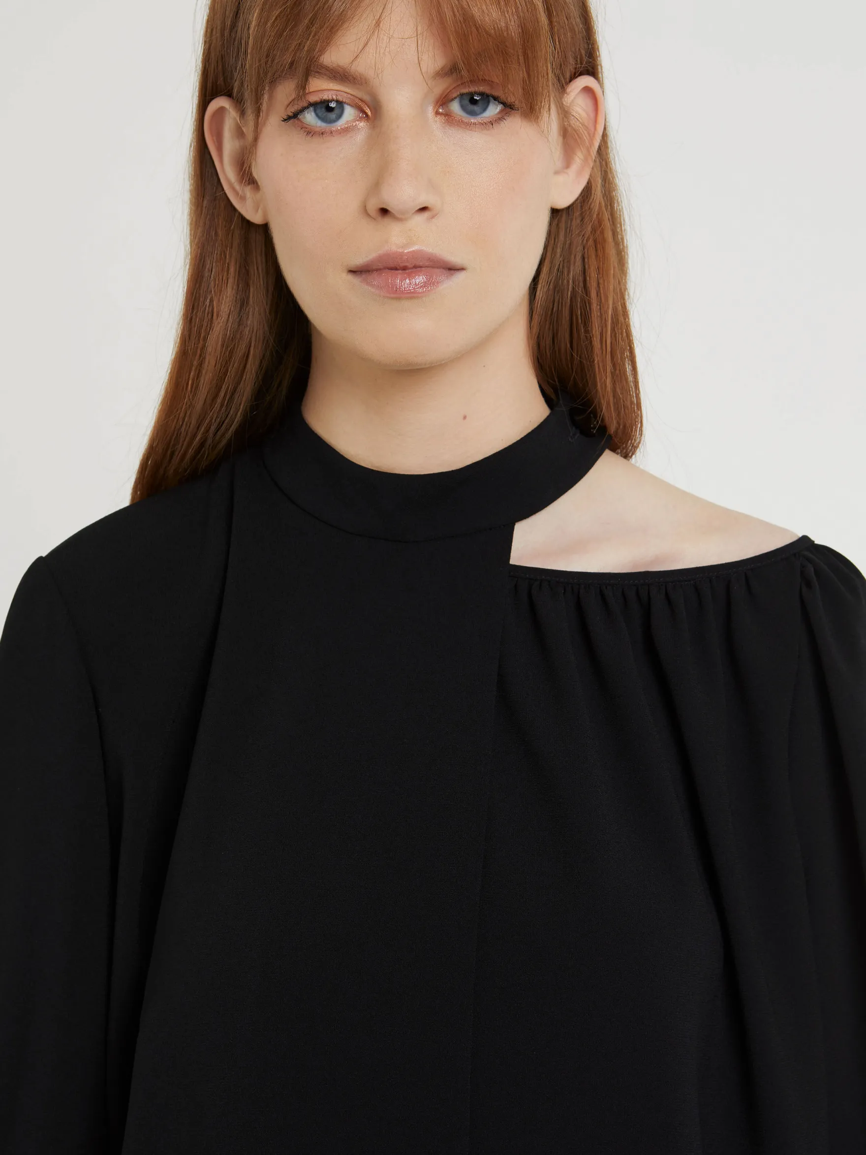 Women Paule Ka Tops>Satin-Back Crepe Top With Graphic Neckline