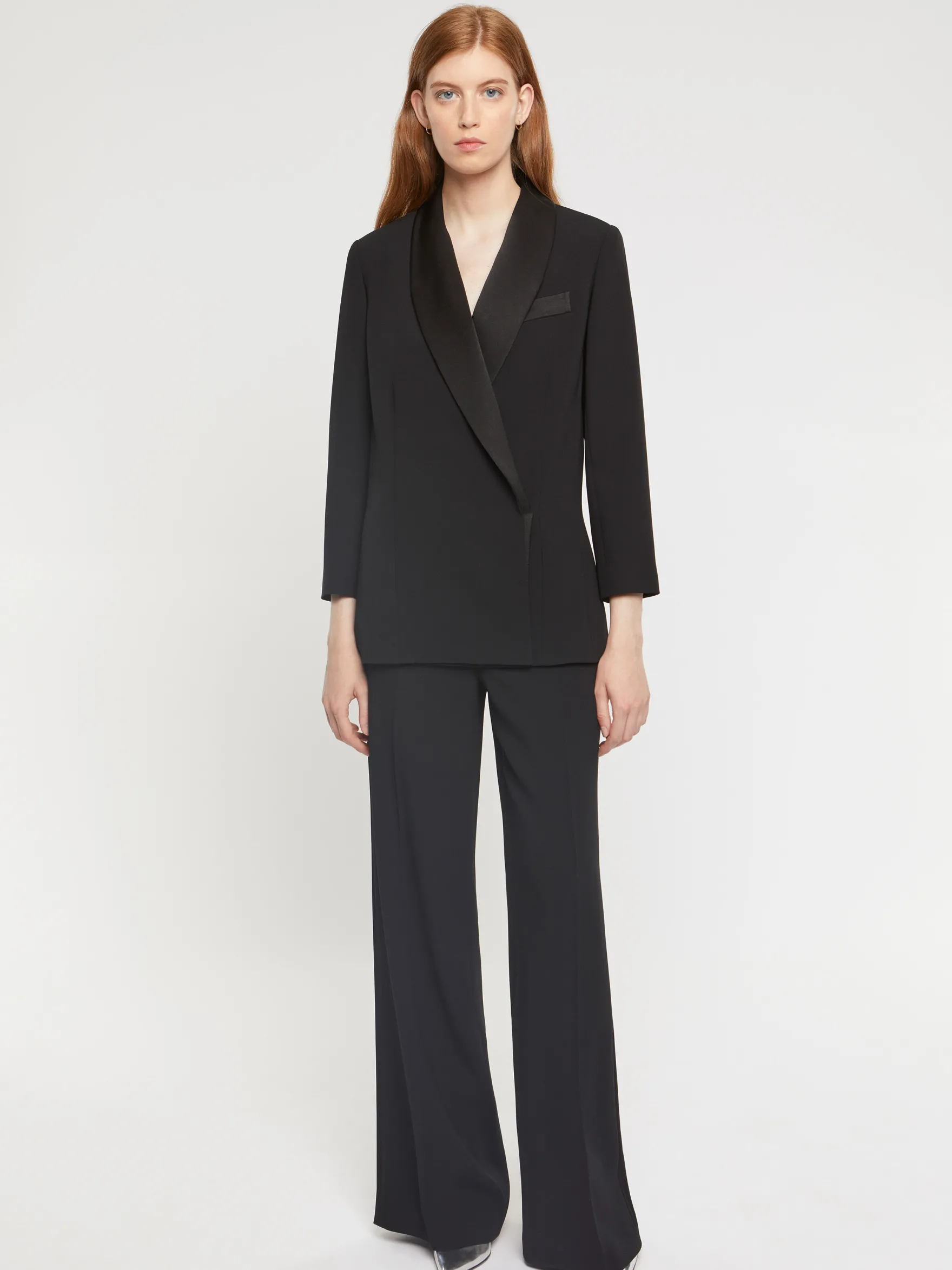 Women Paule Ka Jackets>Satin-Back Crepe Tuxedo Jacket