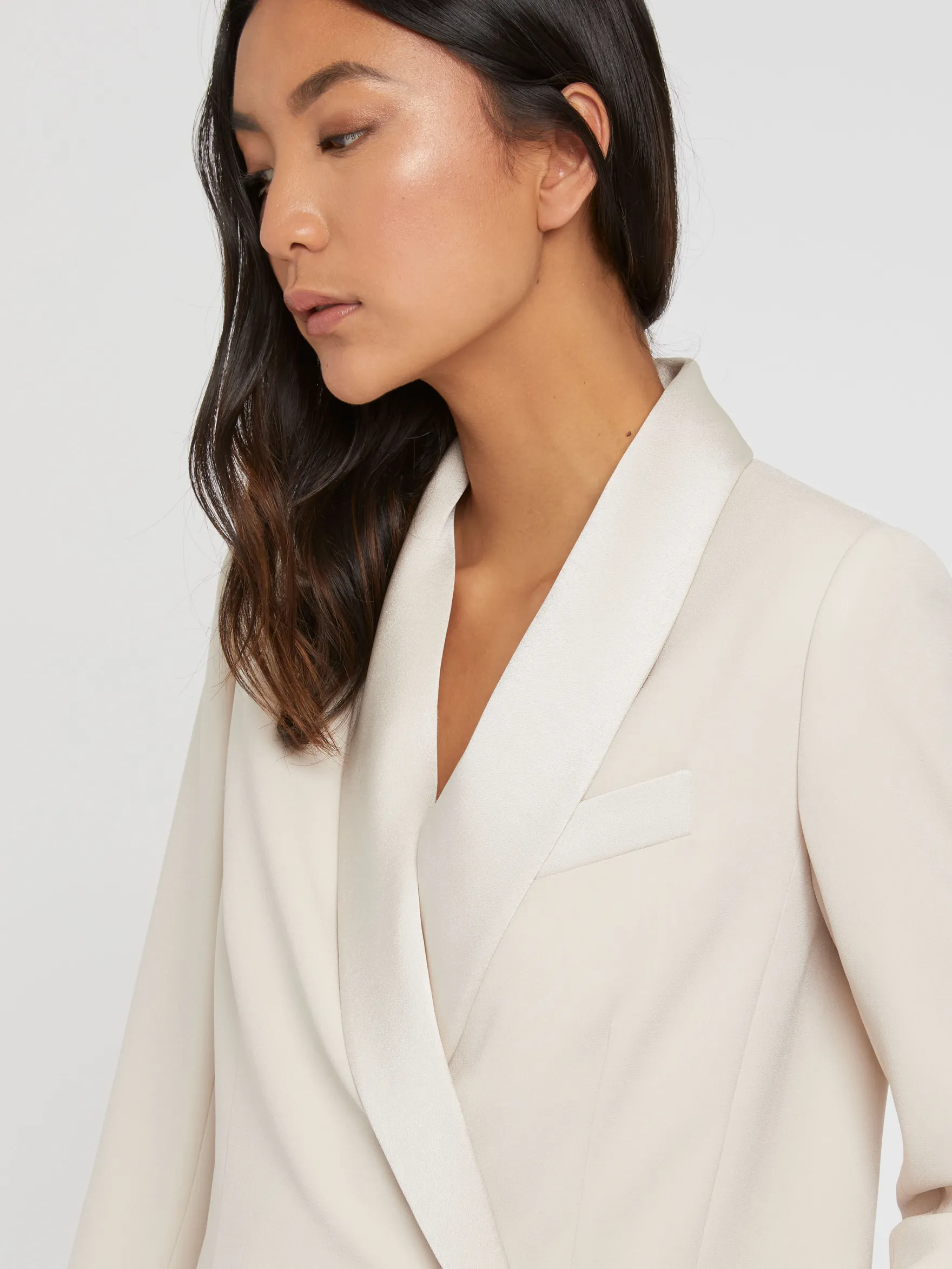 Women Paule Ka Jackets>Satin-Back Crepe Tuxedo Jacket