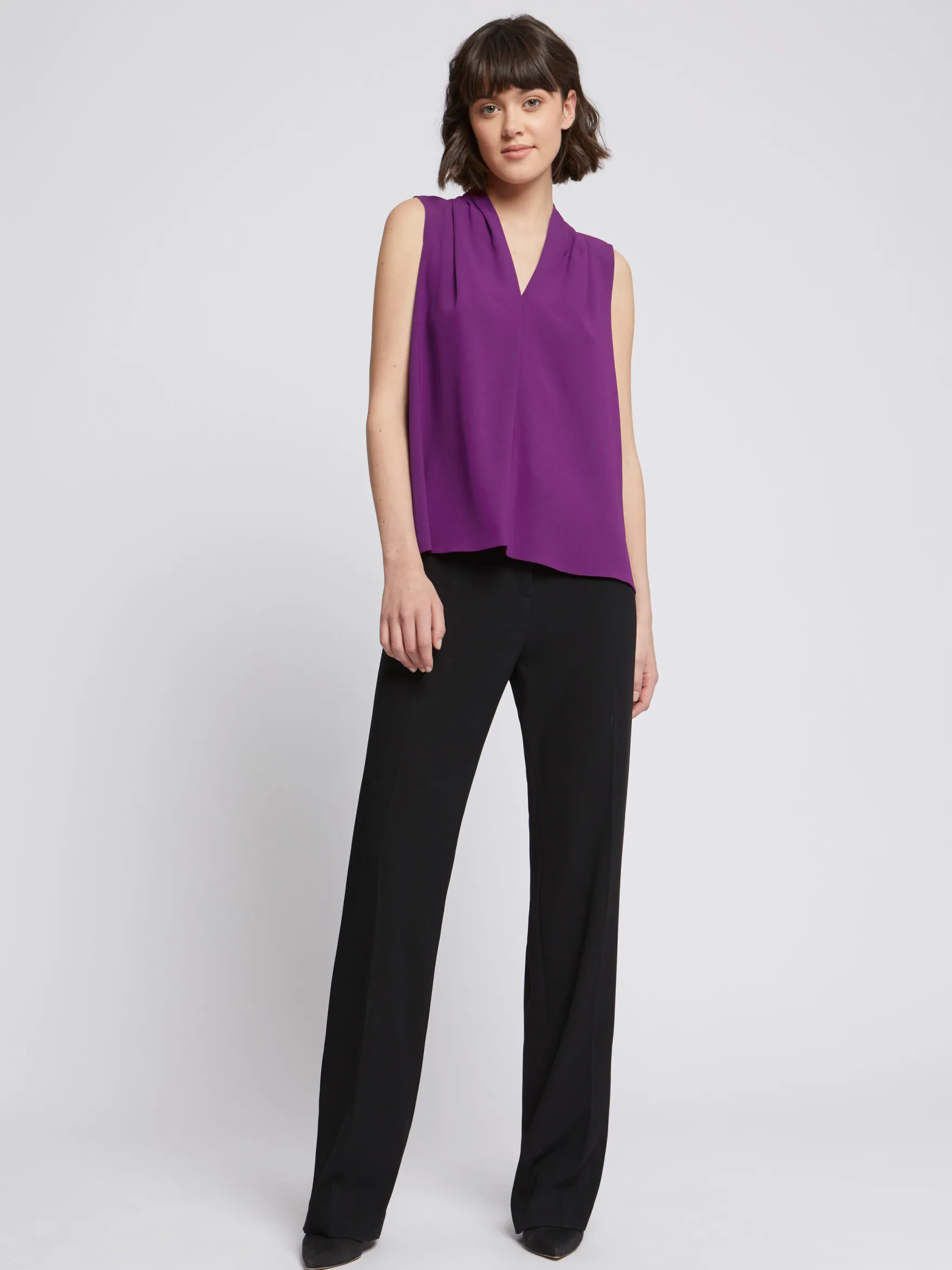 Women Paule Ka Tops>Satin-Back Crepe V-Neck Top