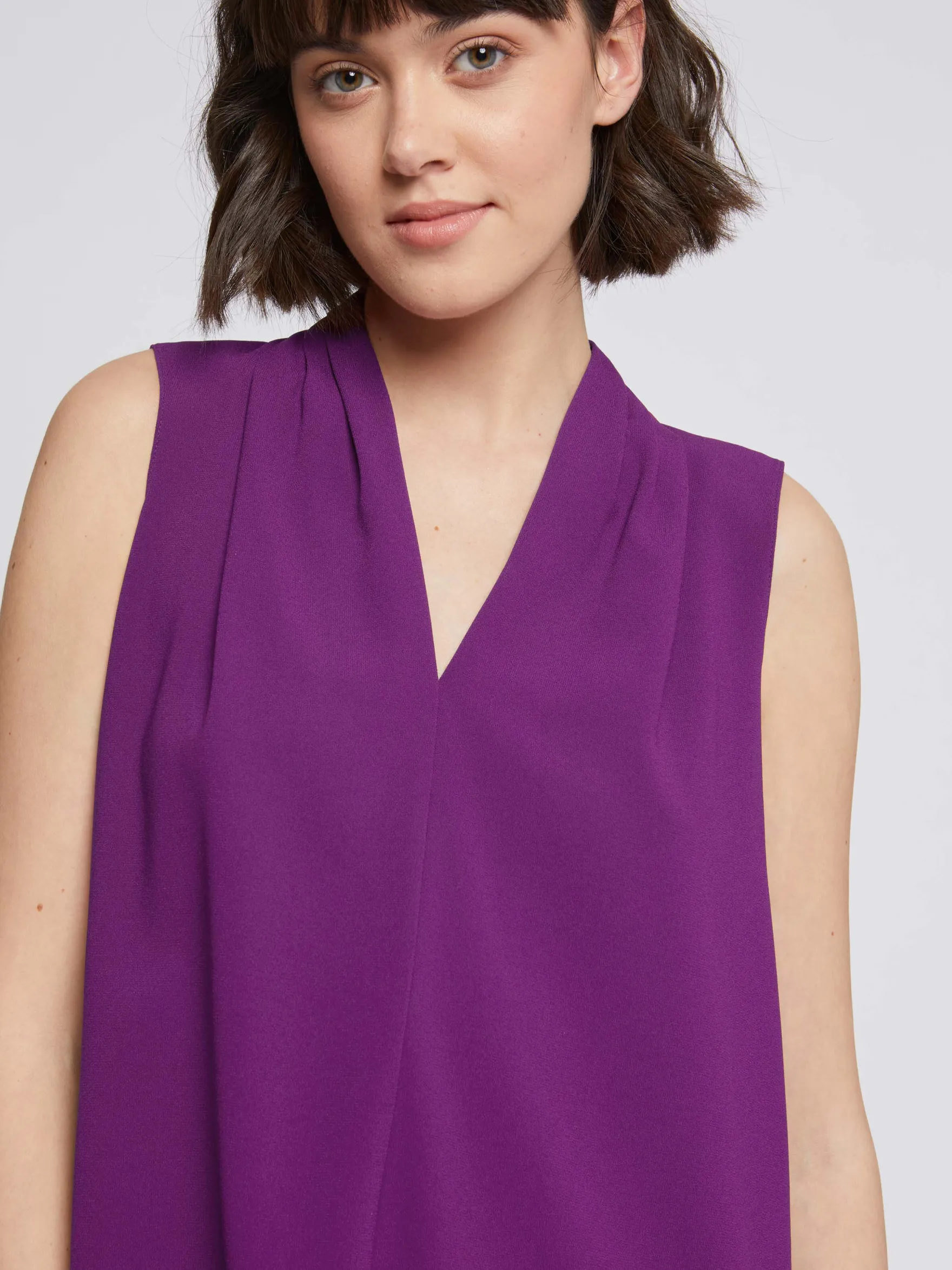 Women Paule Ka Tops>Satin-Back Crepe V-Neck Top