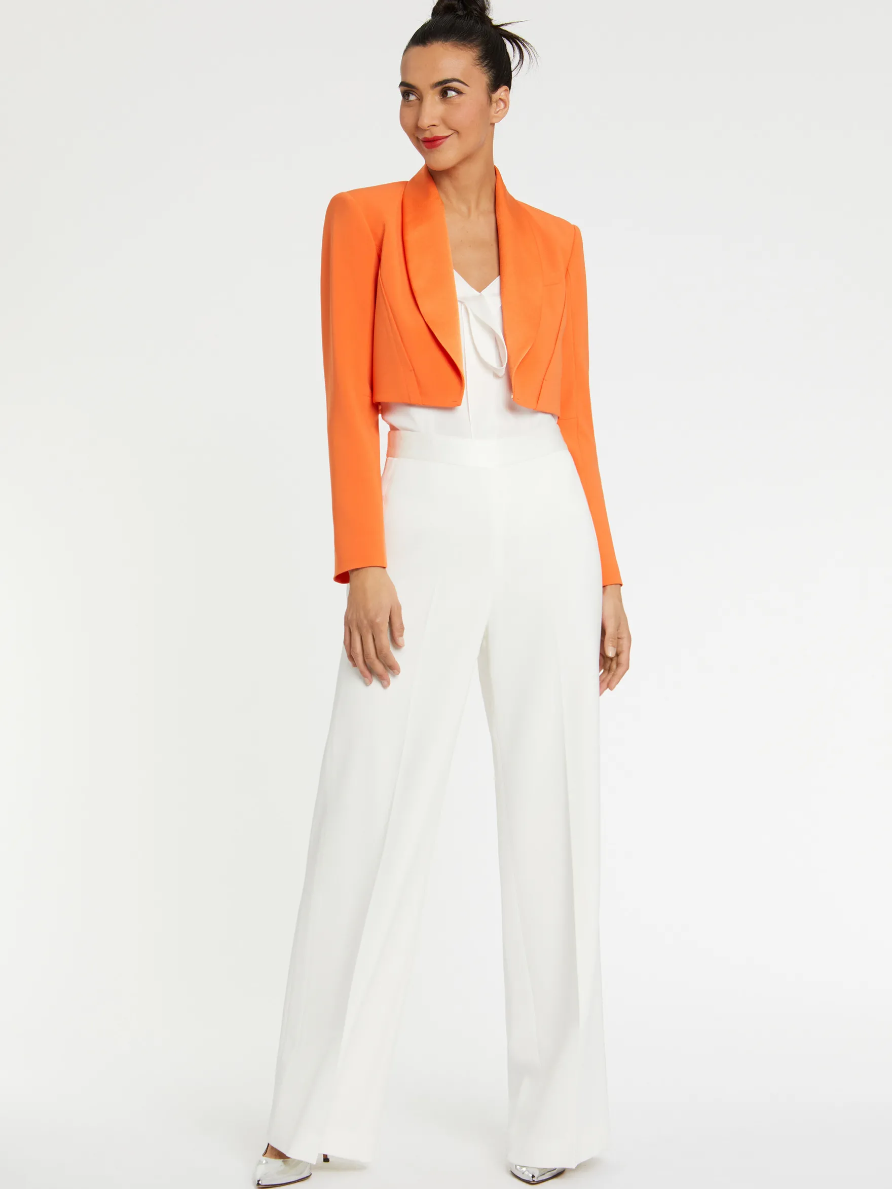 Women Paule Ka Jackets>Satin-Crepe Cropped Jacket