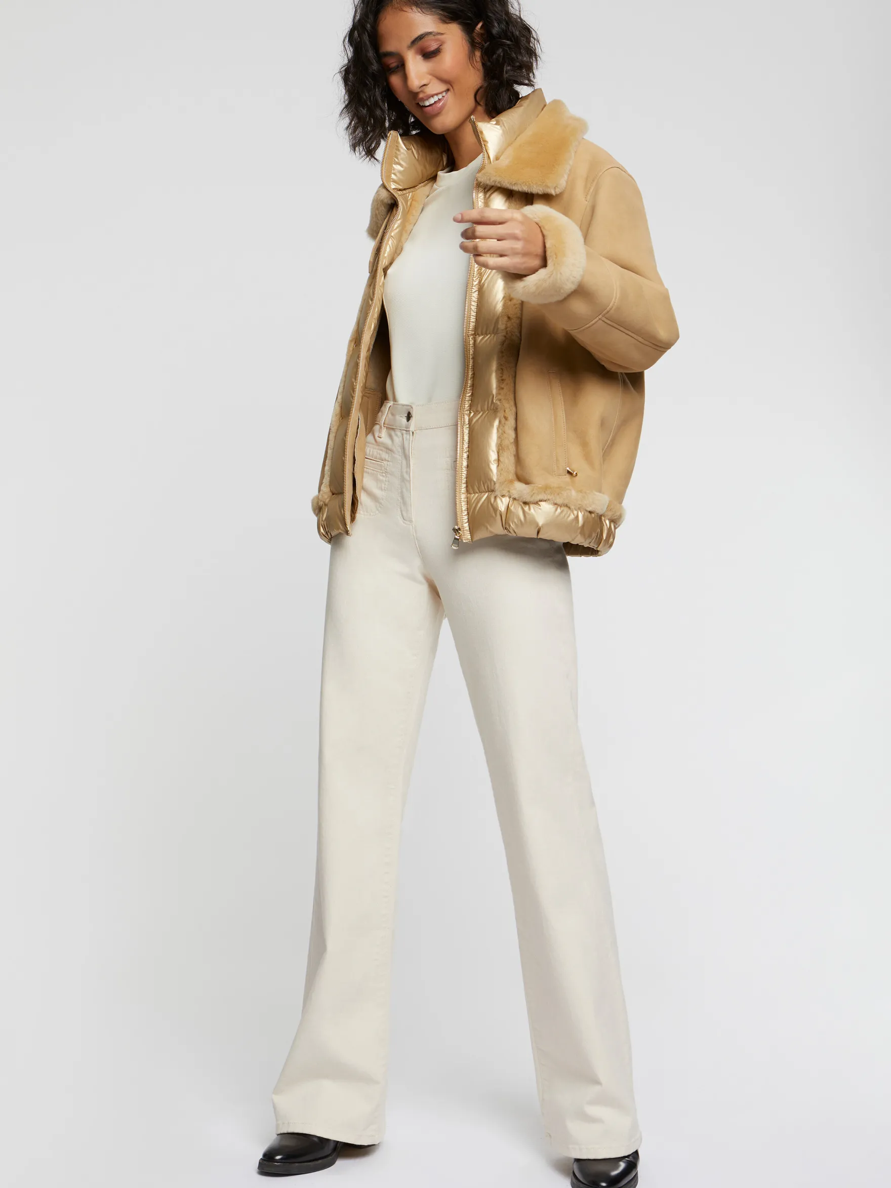 Women Paule Ka Jackets>Shearling-Trimmed Leather Jacket