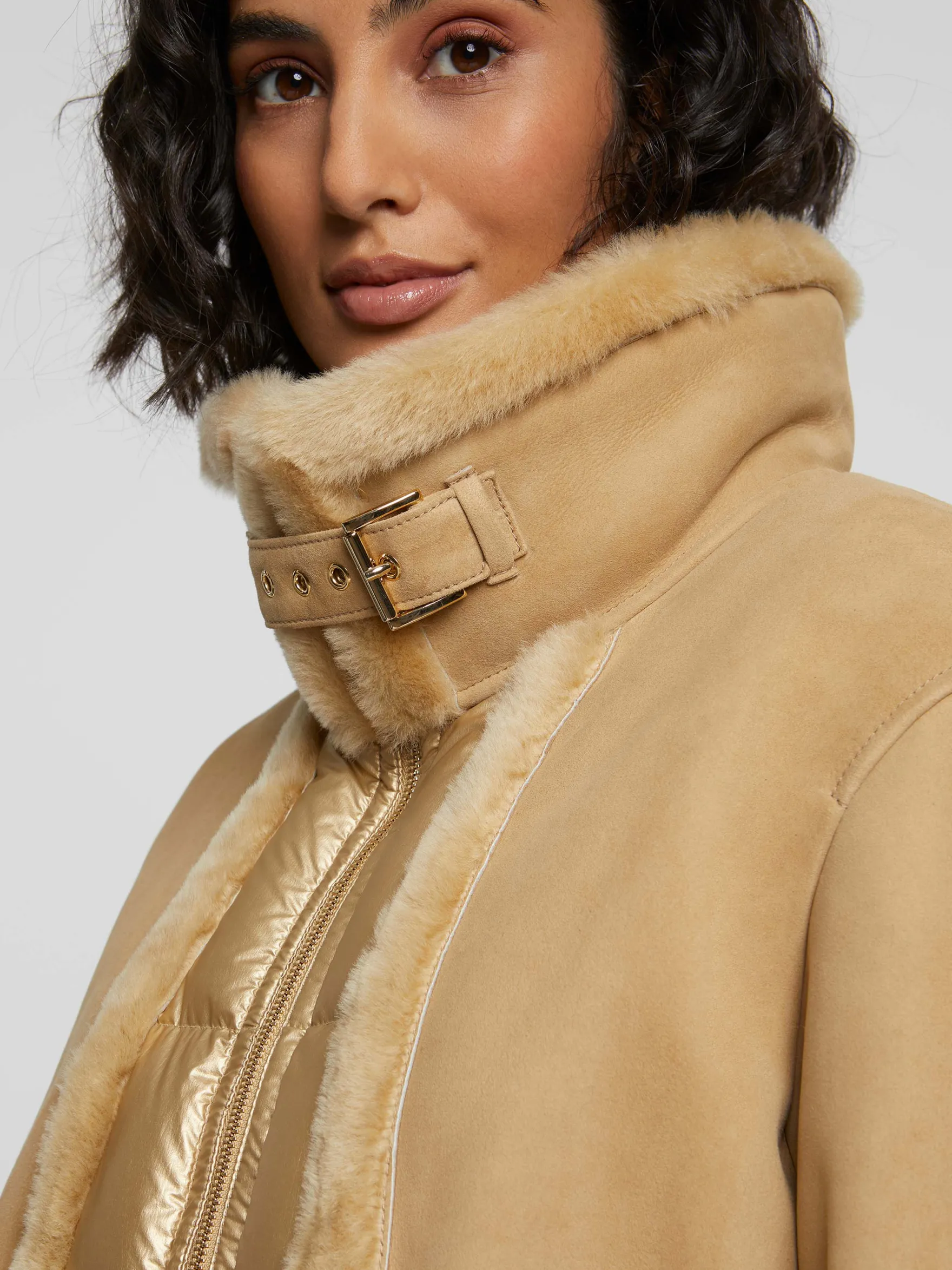 Women Paule Ka Jackets>Shearling-Trimmed Leather Jacket