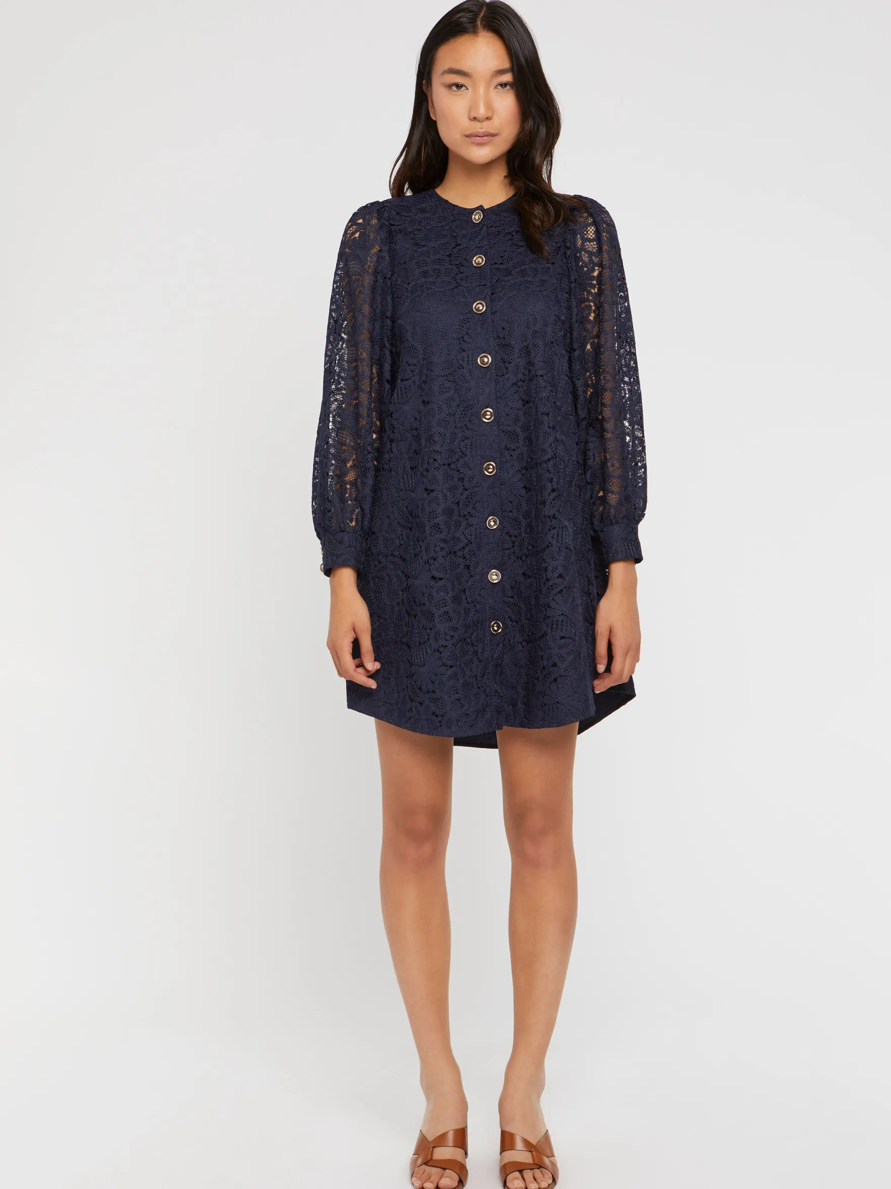 Women Paule Ka Dresses>Short Buttoned Lace Dress