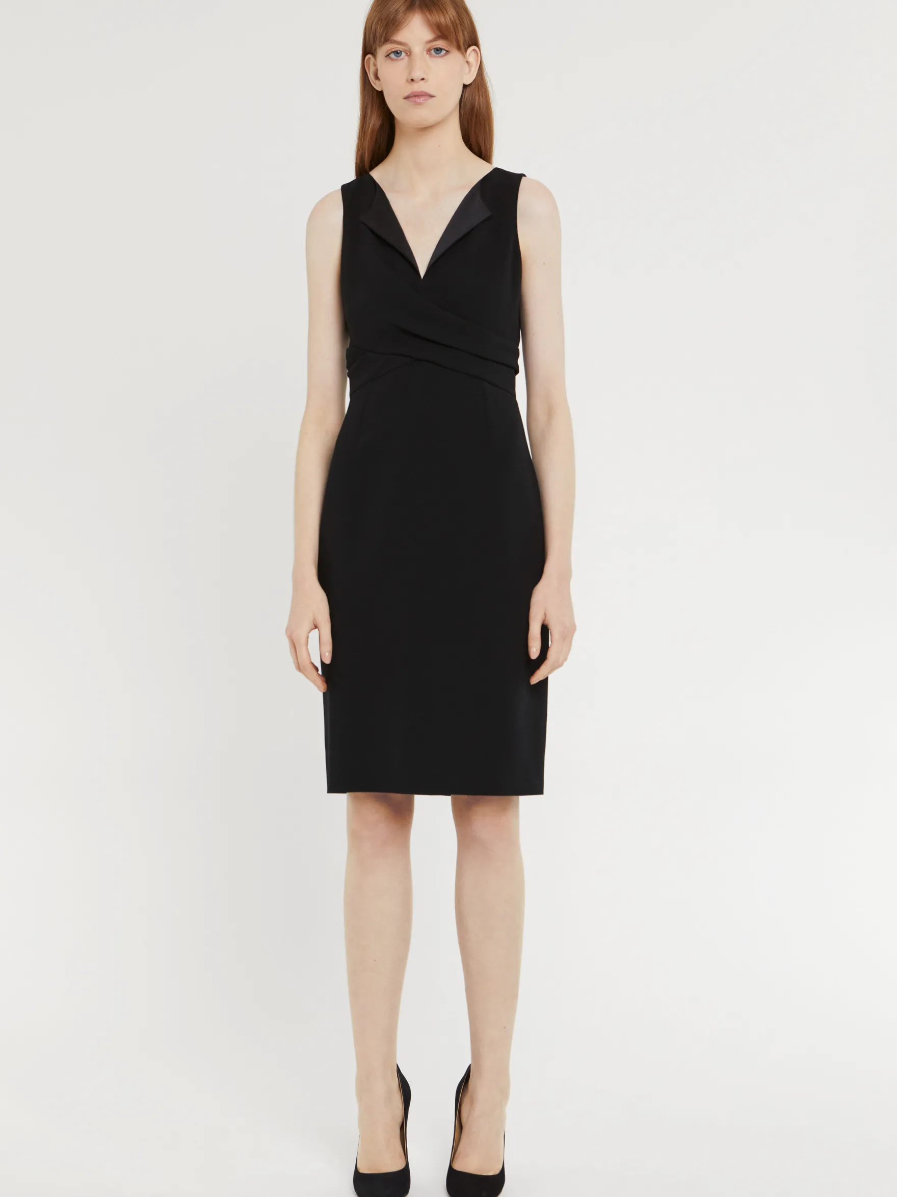 Women Paule Ka Dresses>Short Crossed Satin-Back Crepe Dress