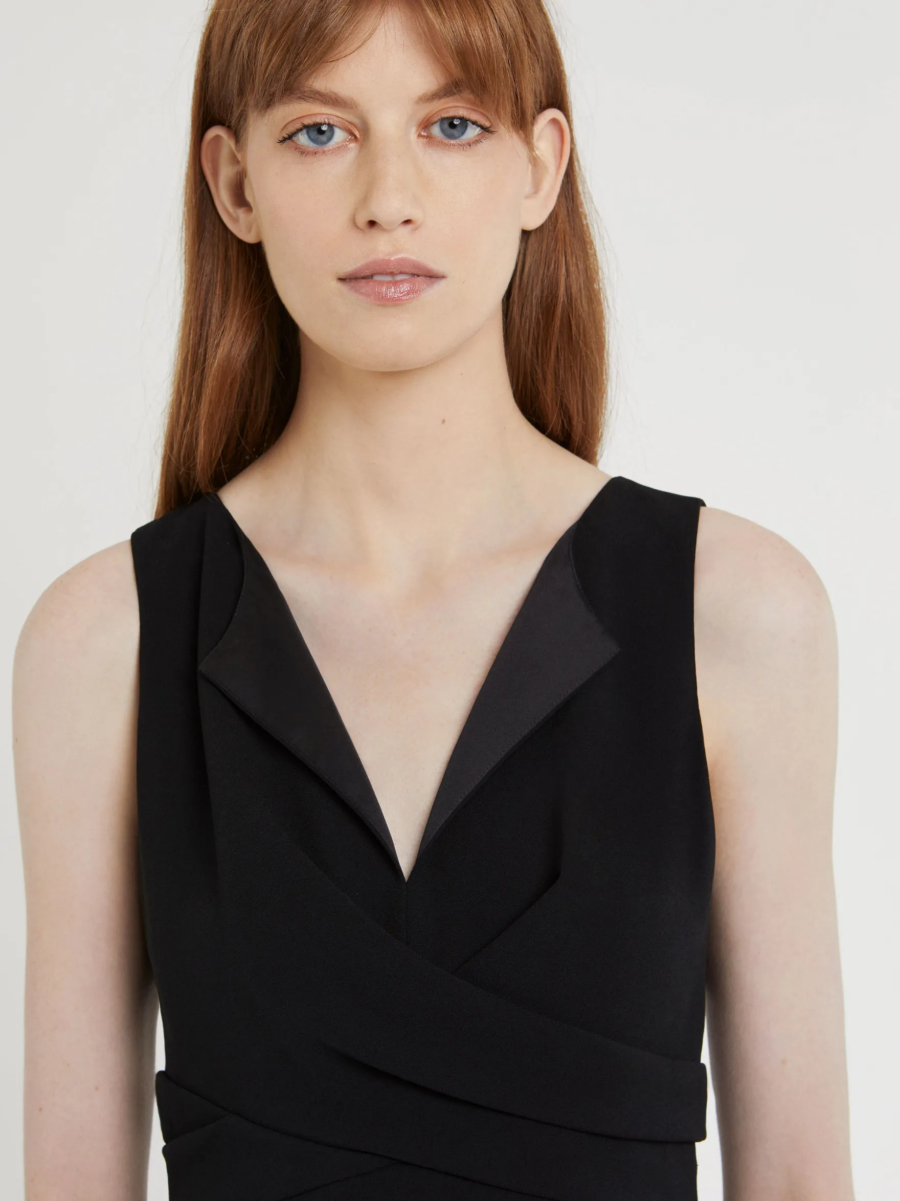 Women Paule Ka Dresses>Short Crossed Satin-Back Crepe Dress