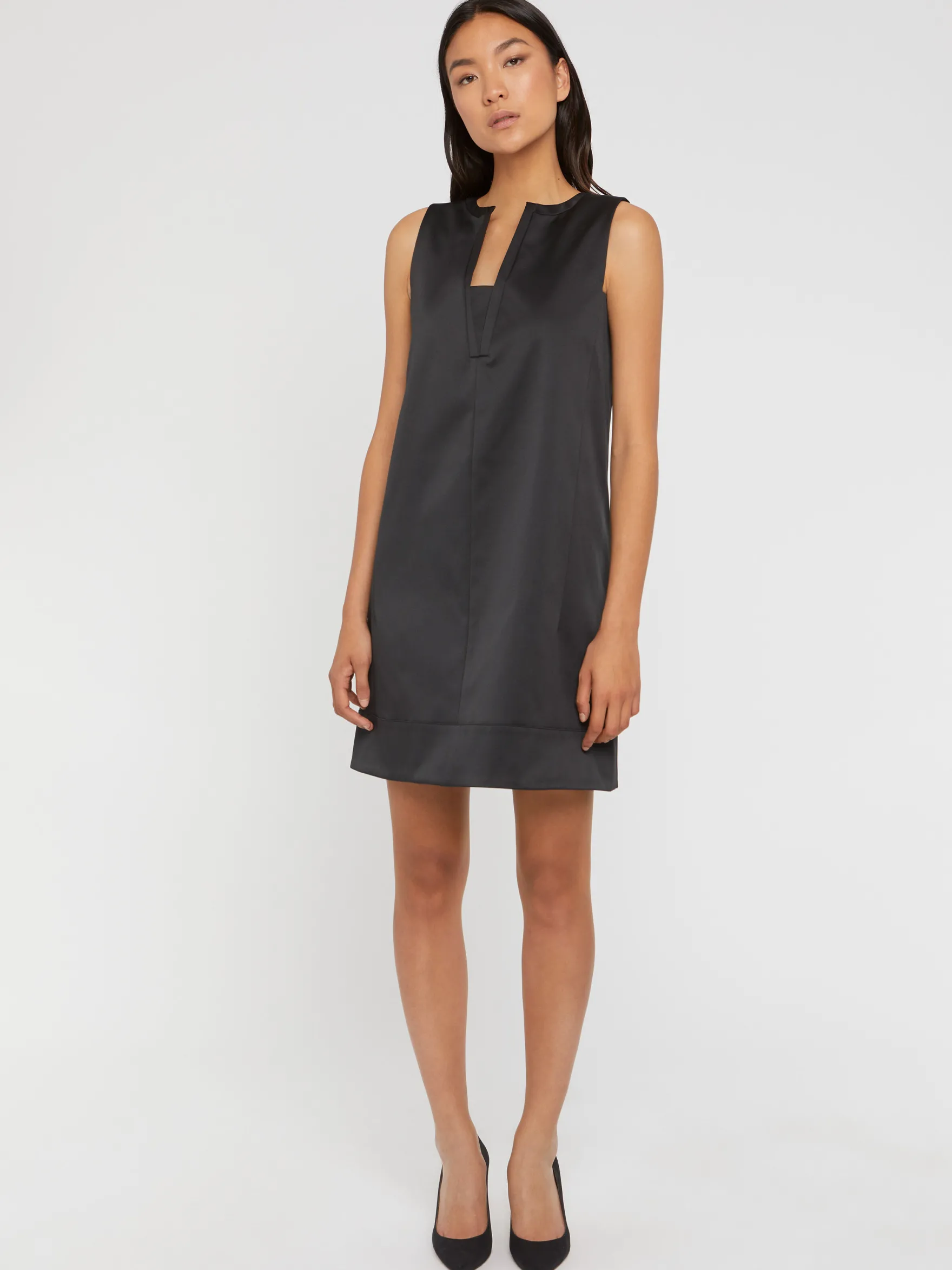 Women Paule Ka Dresses>Short Duchess-Satin Dress With Graphic Neckline