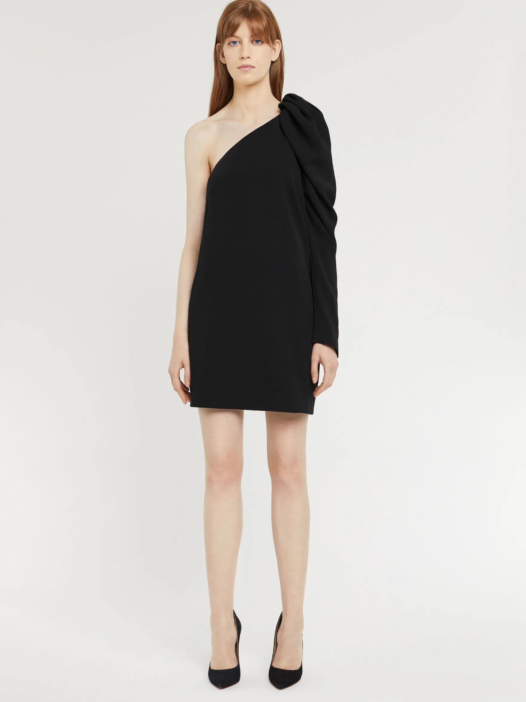 Women Paule Ka Dresses>Short One-Shoulder Satin-Back Crepe Dress