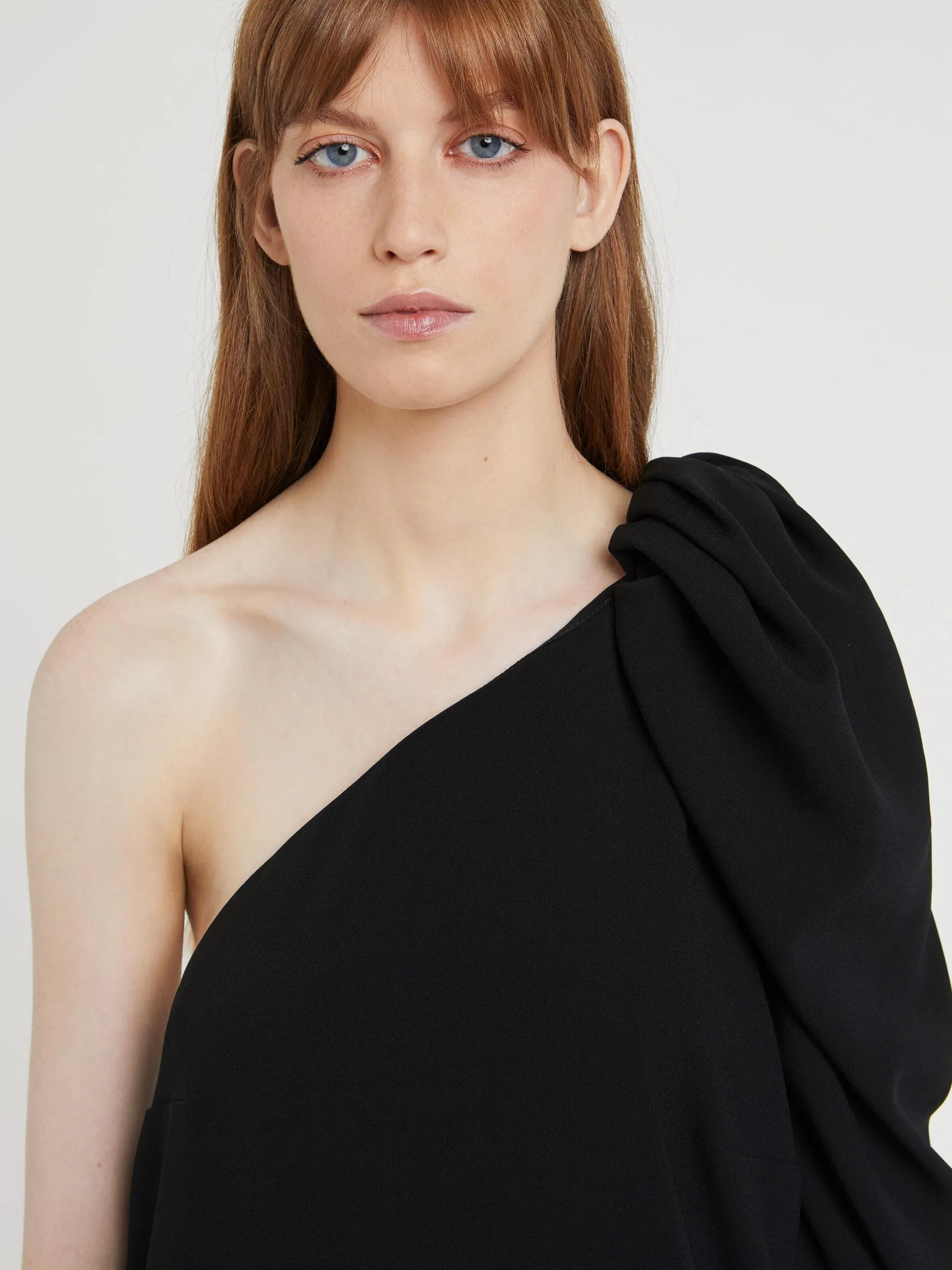 Women Paule Ka Dresses>Short One-Shoulder Satin-Back Crepe Dress