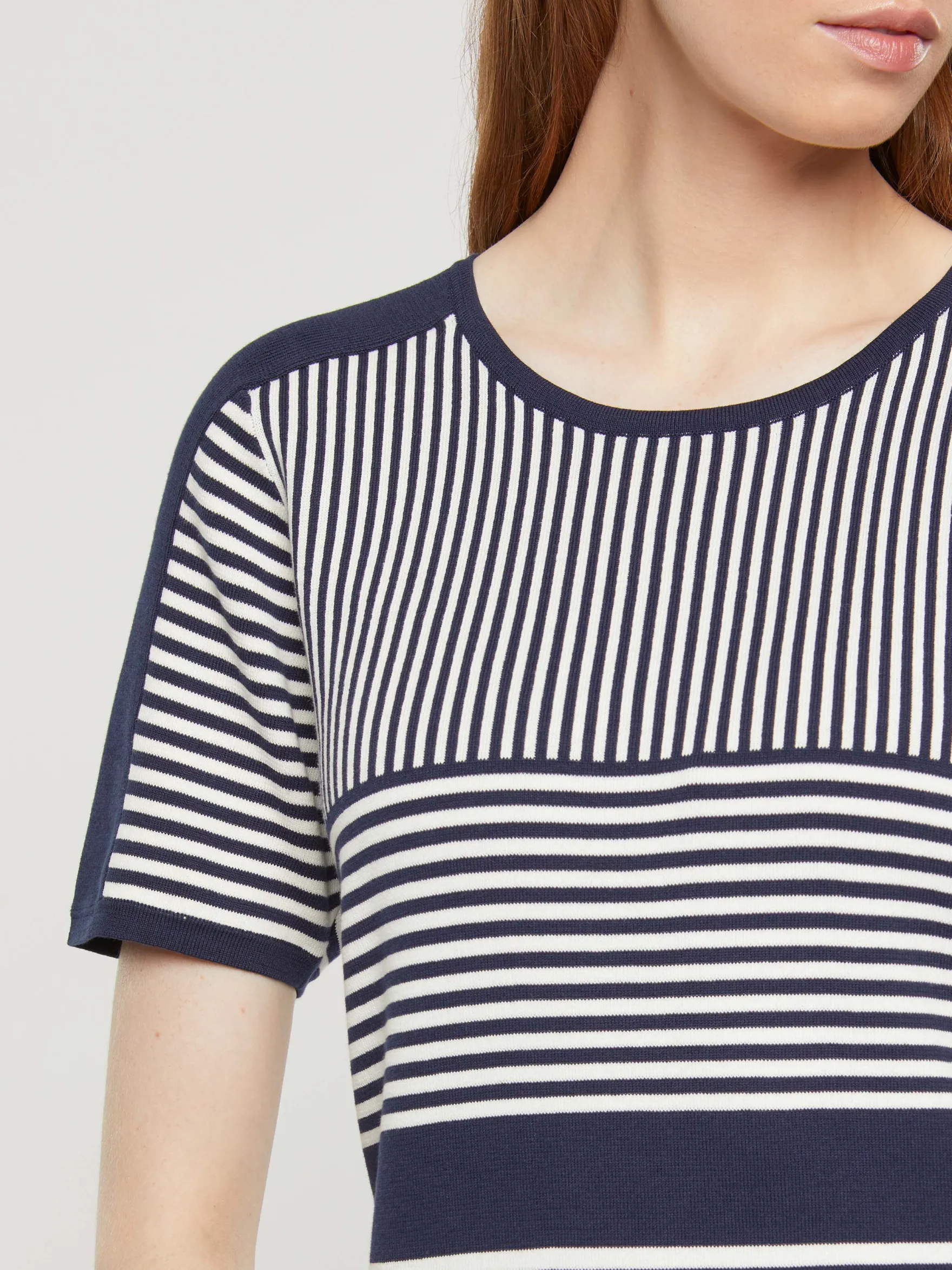 Women Paule Ka Knitwear>Short-Sleeve Striped Cotton Sweater