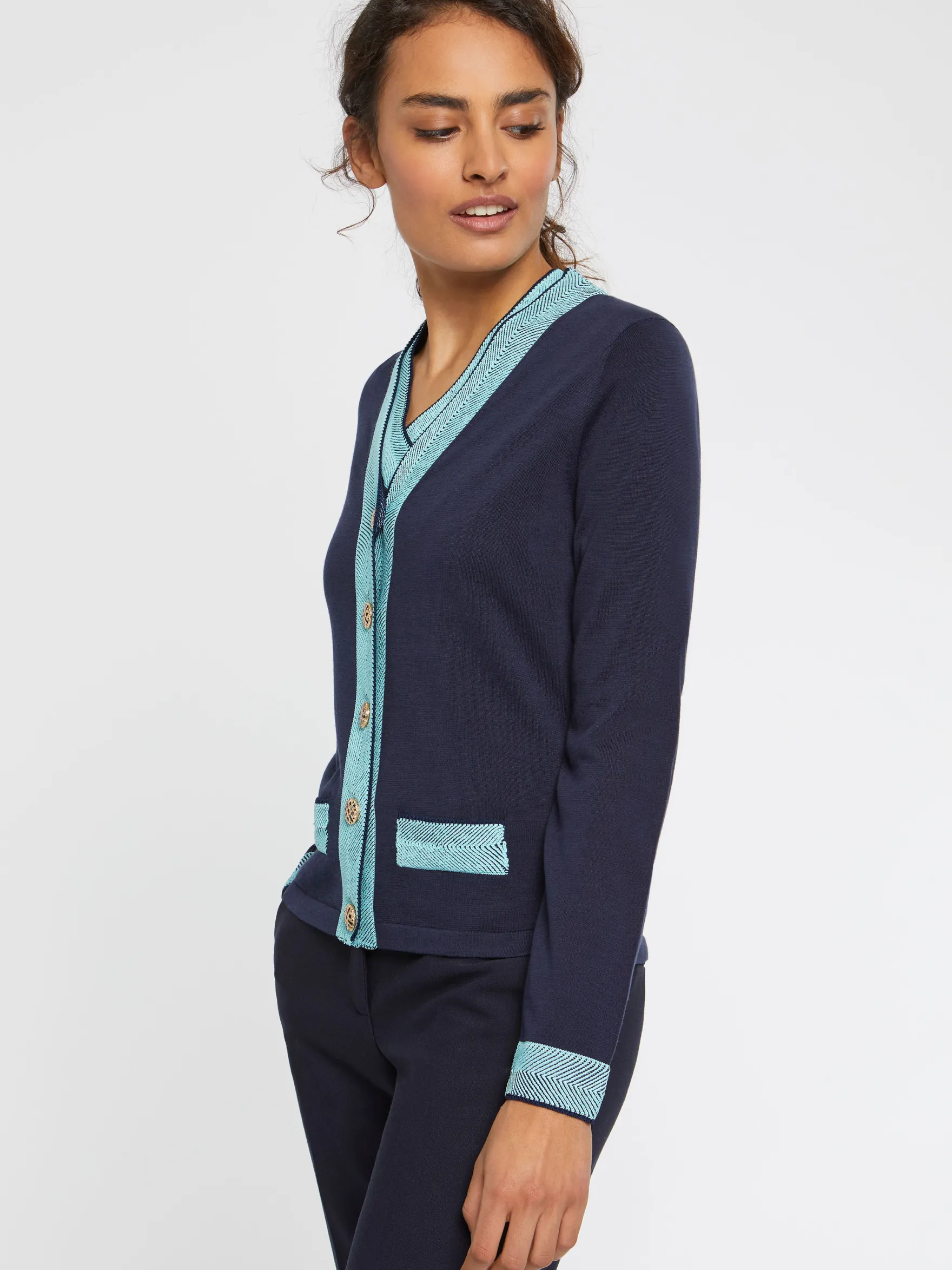 Women Paule Ka Knitwear>Silk Cardigan With Ornate Buttons