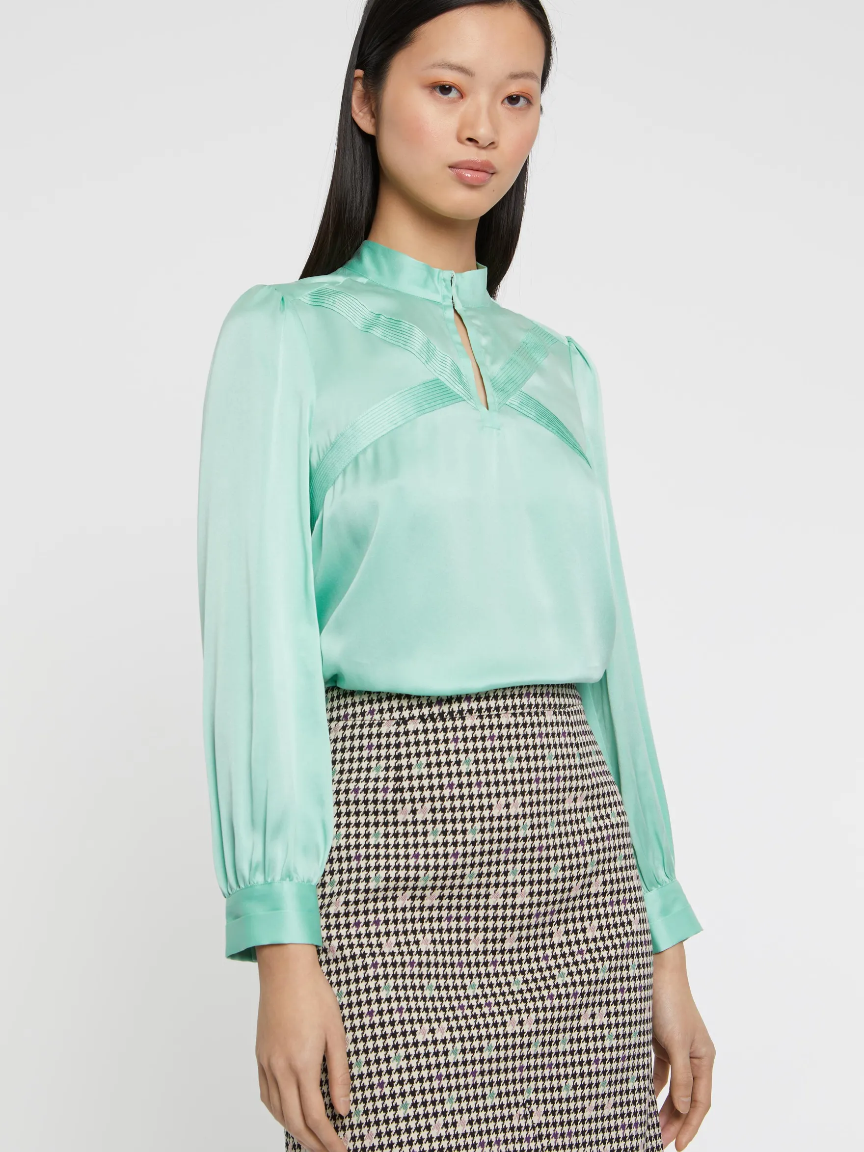 Women Paule Ka Tops>Silk Top With High Collar