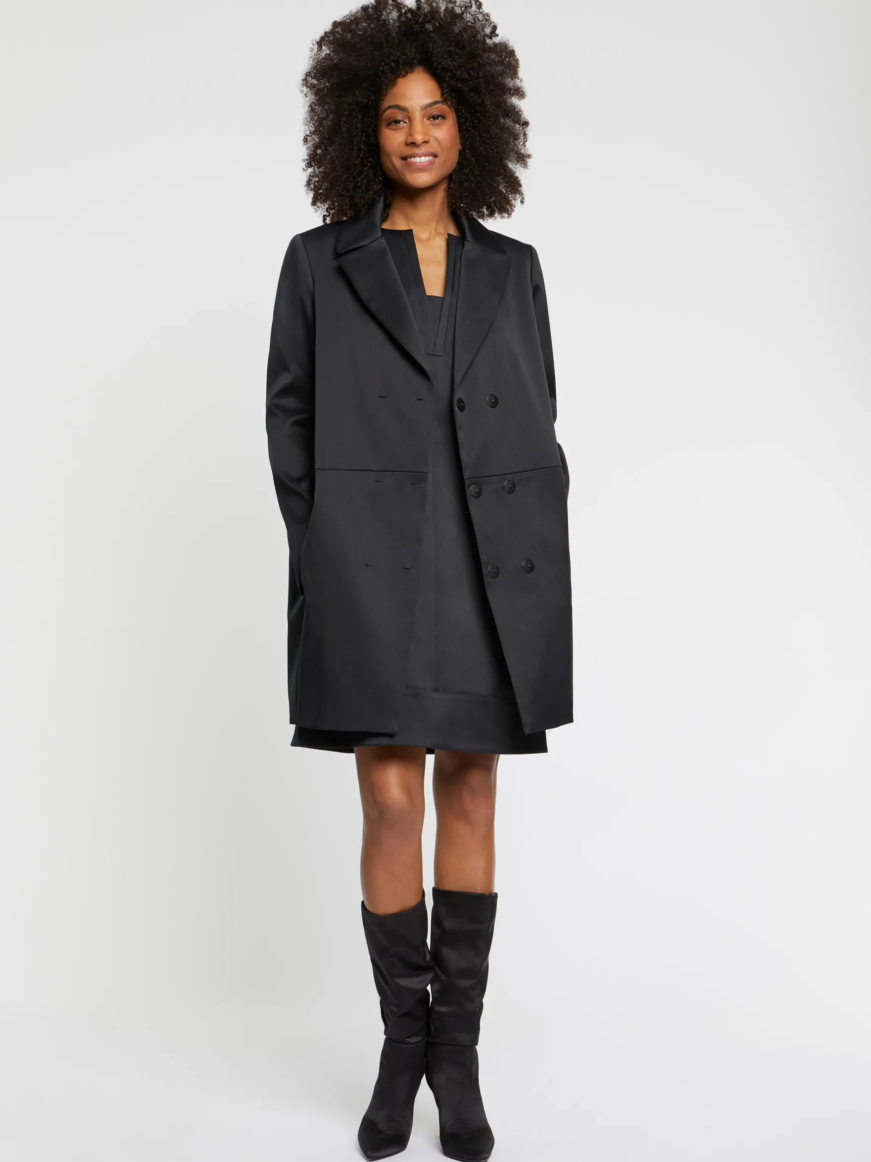 Women Paule Ka Coats>Single-Breasted Duchess-Satin Coat