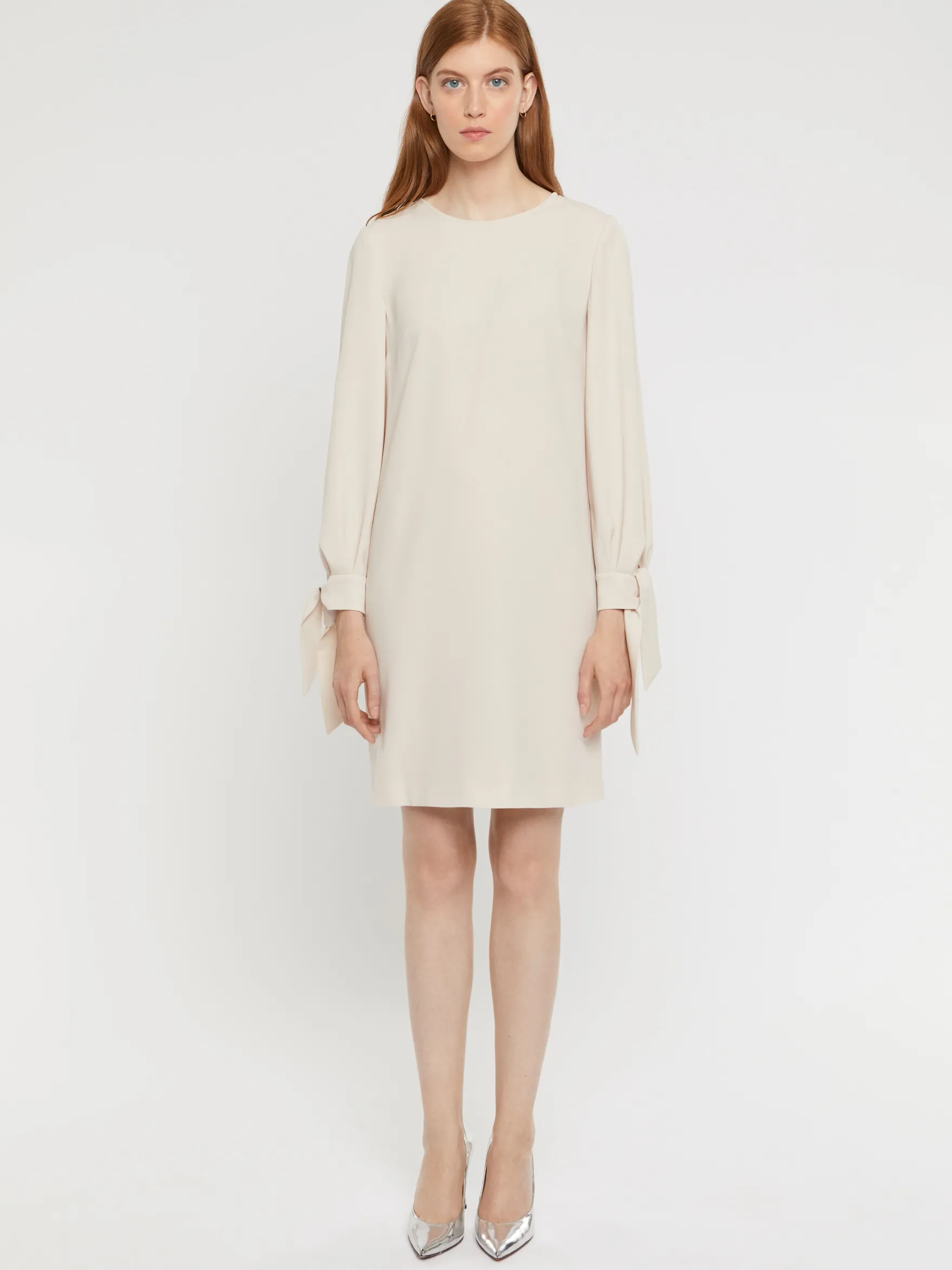 Women Paule Ka Dresses>Straight Cut Satin-Back Crepe Dress With Bows