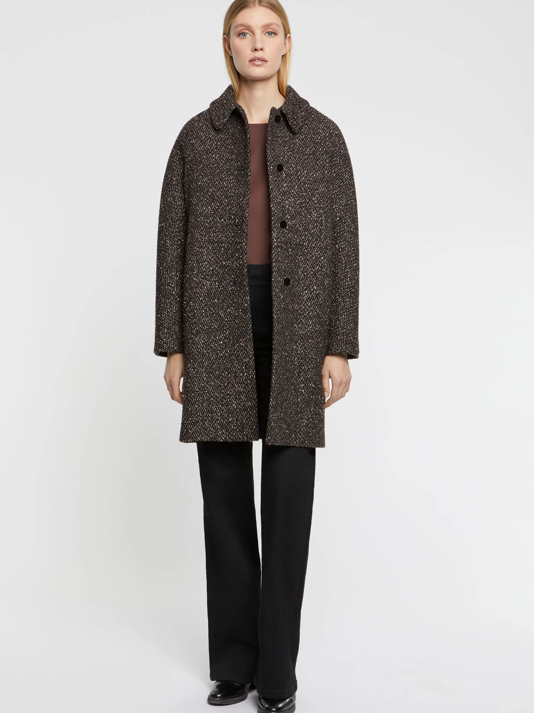 Women Paule Ka Coats>Straight Mottled-Wool Coat