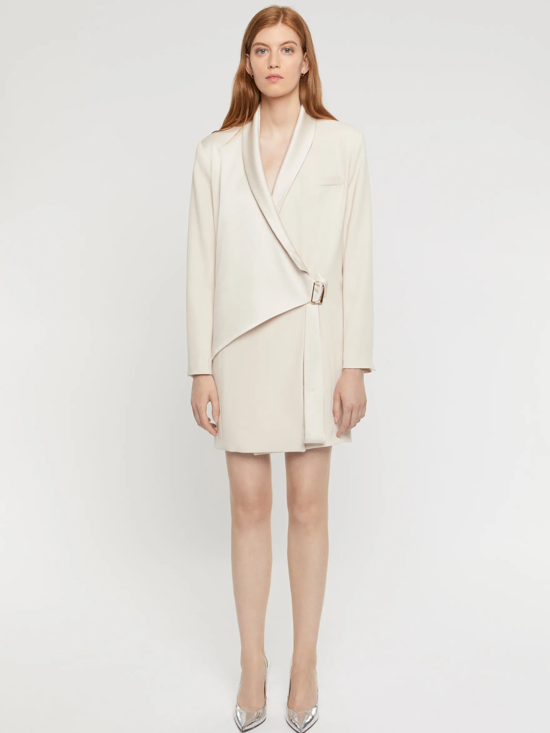 Women Paule Ka Dresses>Tailored Wrap Satin-Back Crepe Dress