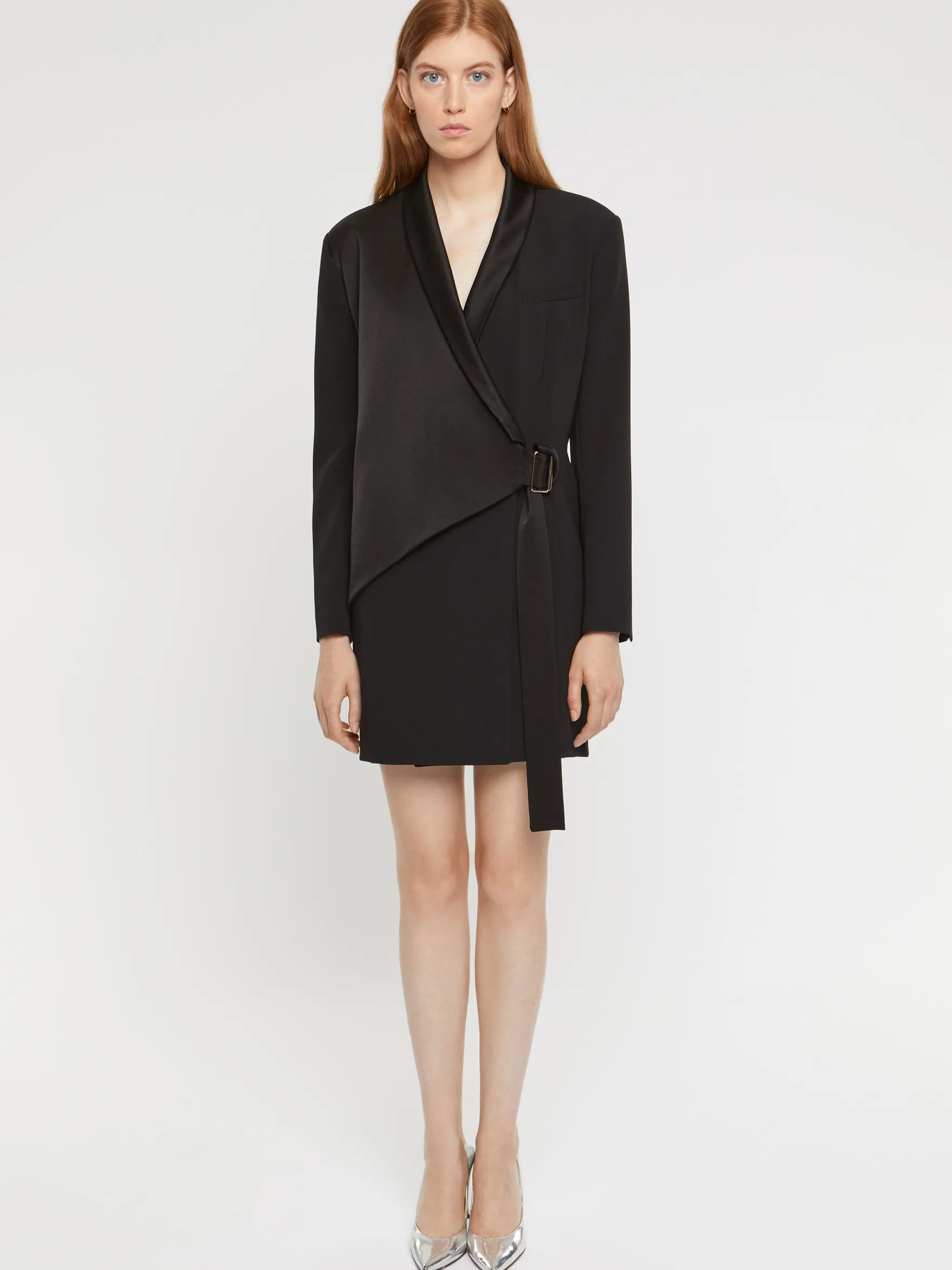 Women Paule Ka Dresses>Tailored Wrap Satin-Back Crepe Dress