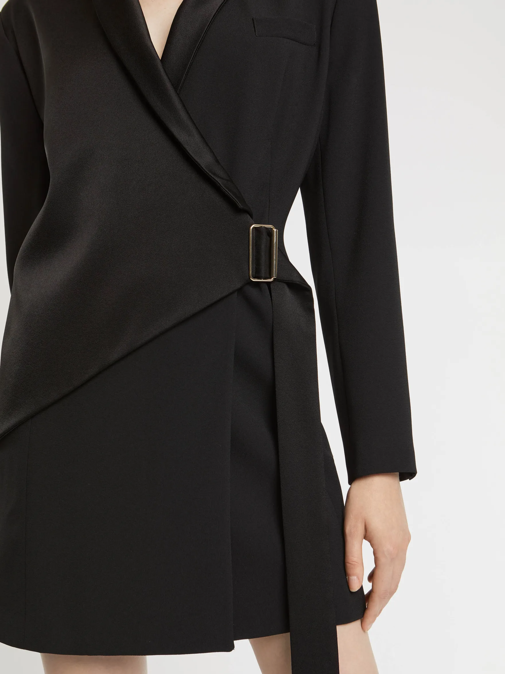 Women Paule Ka Dresses>Tailored Wrap Satin-Back Crepe Dress