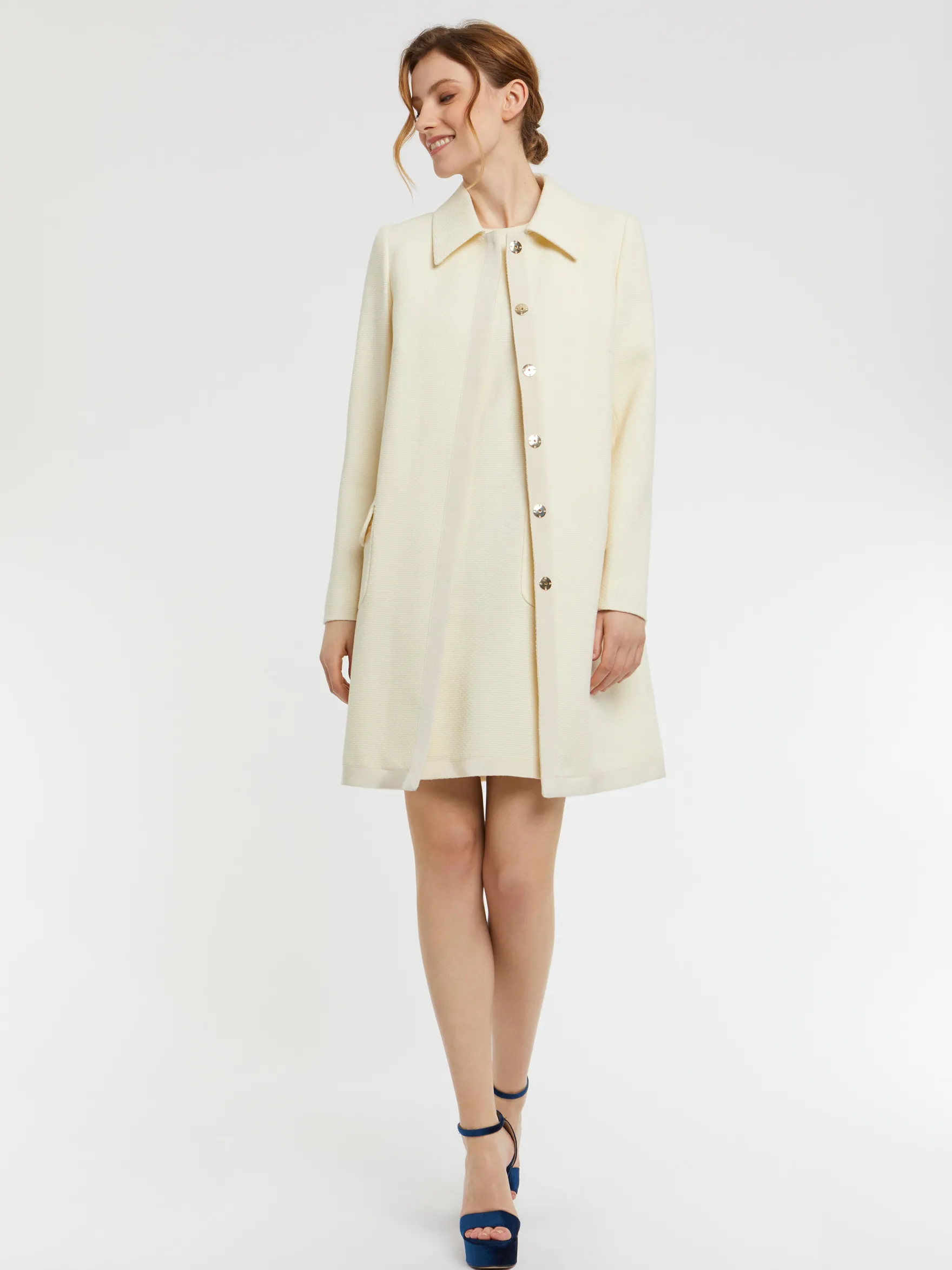 Women Paule Ka Coats>Trimmed-Wool Mid-Length Coat