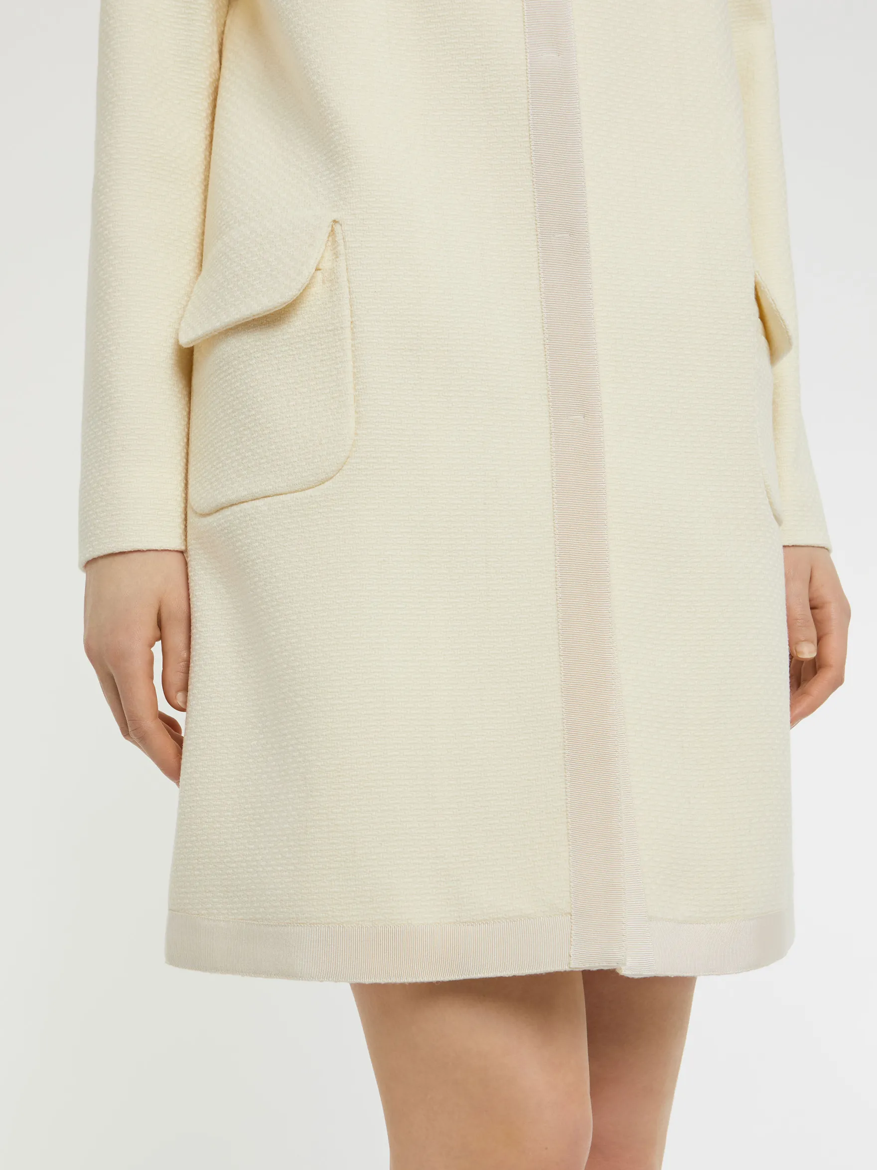 Women Paule Ka Coats>Trimmed-Wool Mid-Length Coat