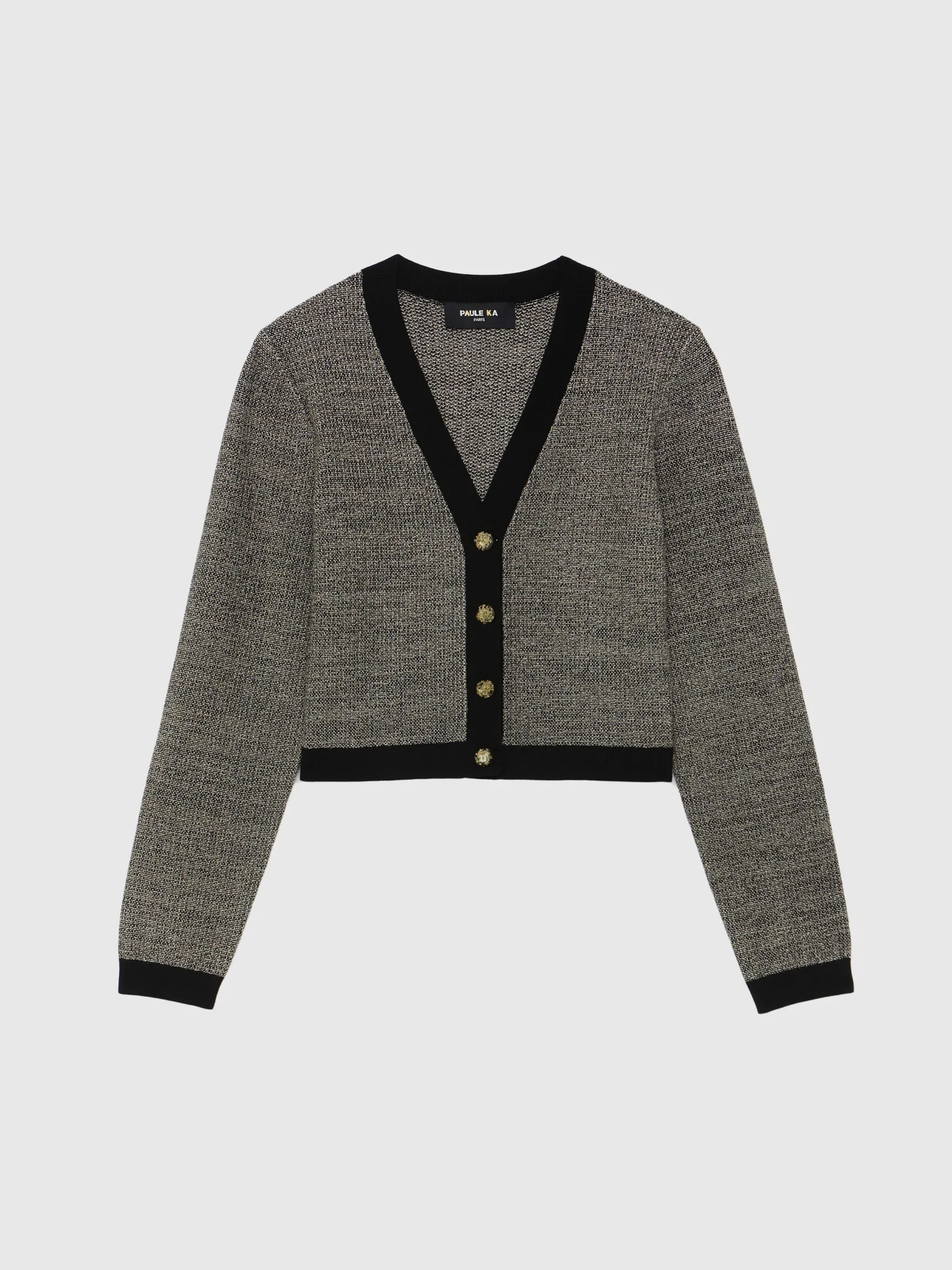 Women Paule Ka Knitwear>Tweed Cardigan With Ornate Button