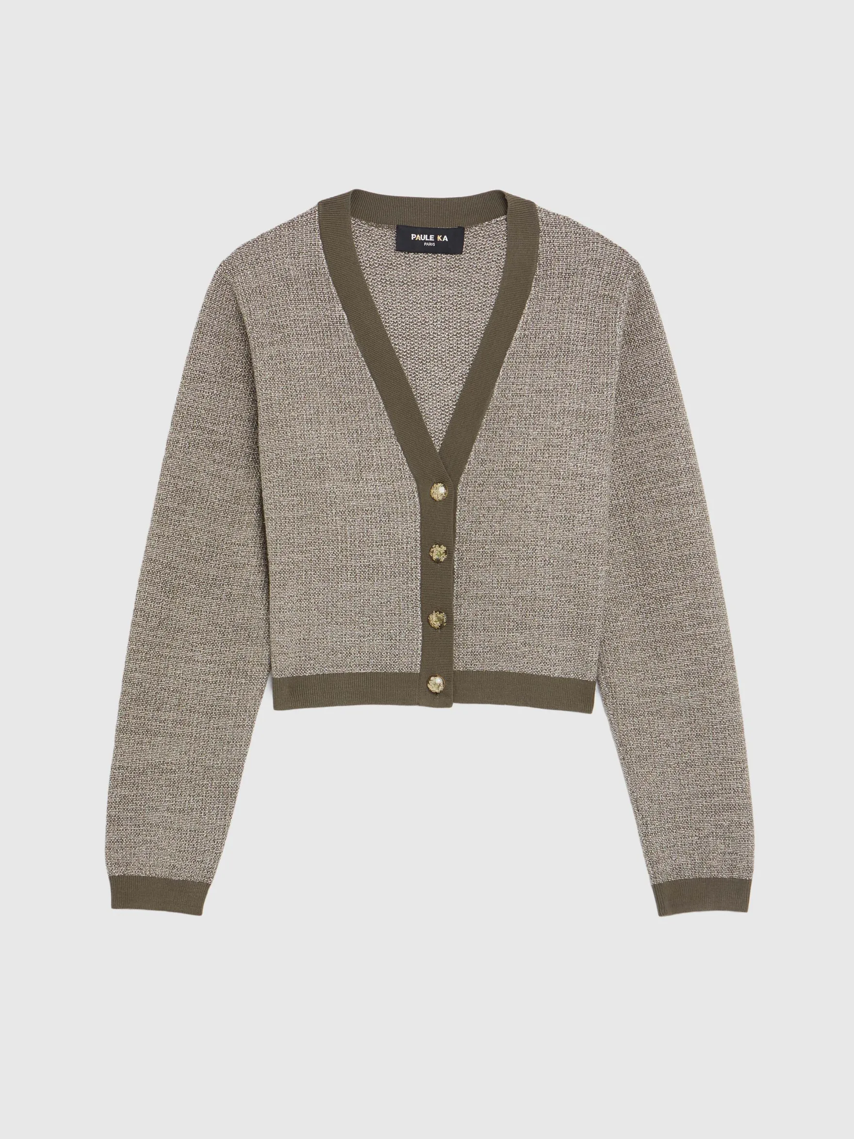 Women Paule Ka Knitwear>Tweed Cardigan With Ornate Button