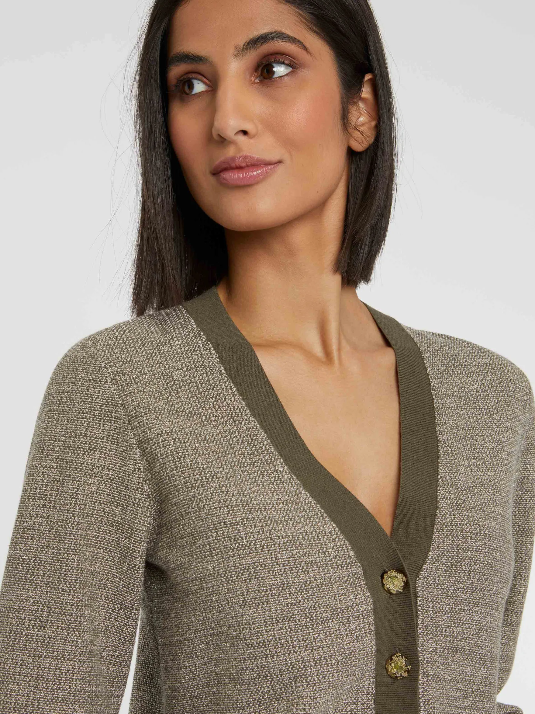 Women Paule Ka Knitwear>Tweed Cardigan With Ornate Button