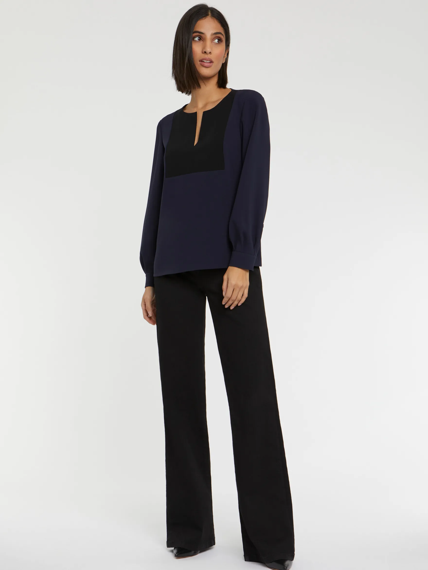 Women Paule Ka Tops>Two-Tone Crepe Top