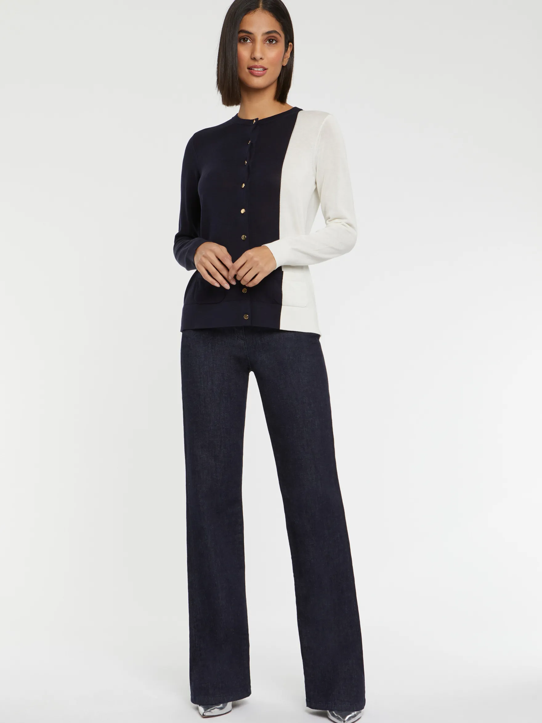 Women Paule Ka Knitwear>Two-Tone Silk And Cotton Cardigan