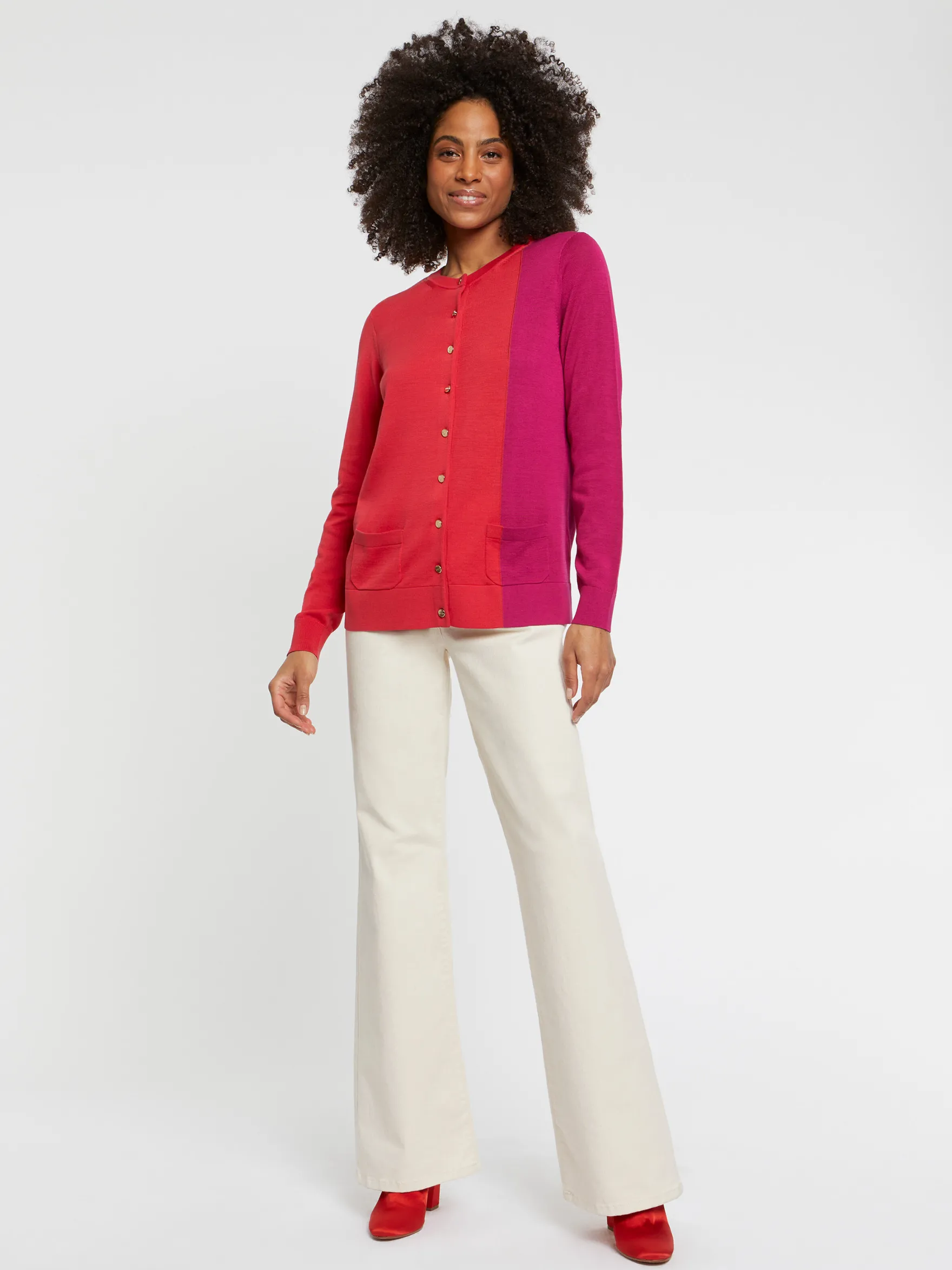 Women Paule Ka Knitwear>Two-Tone Silk And Cotton Cardigan