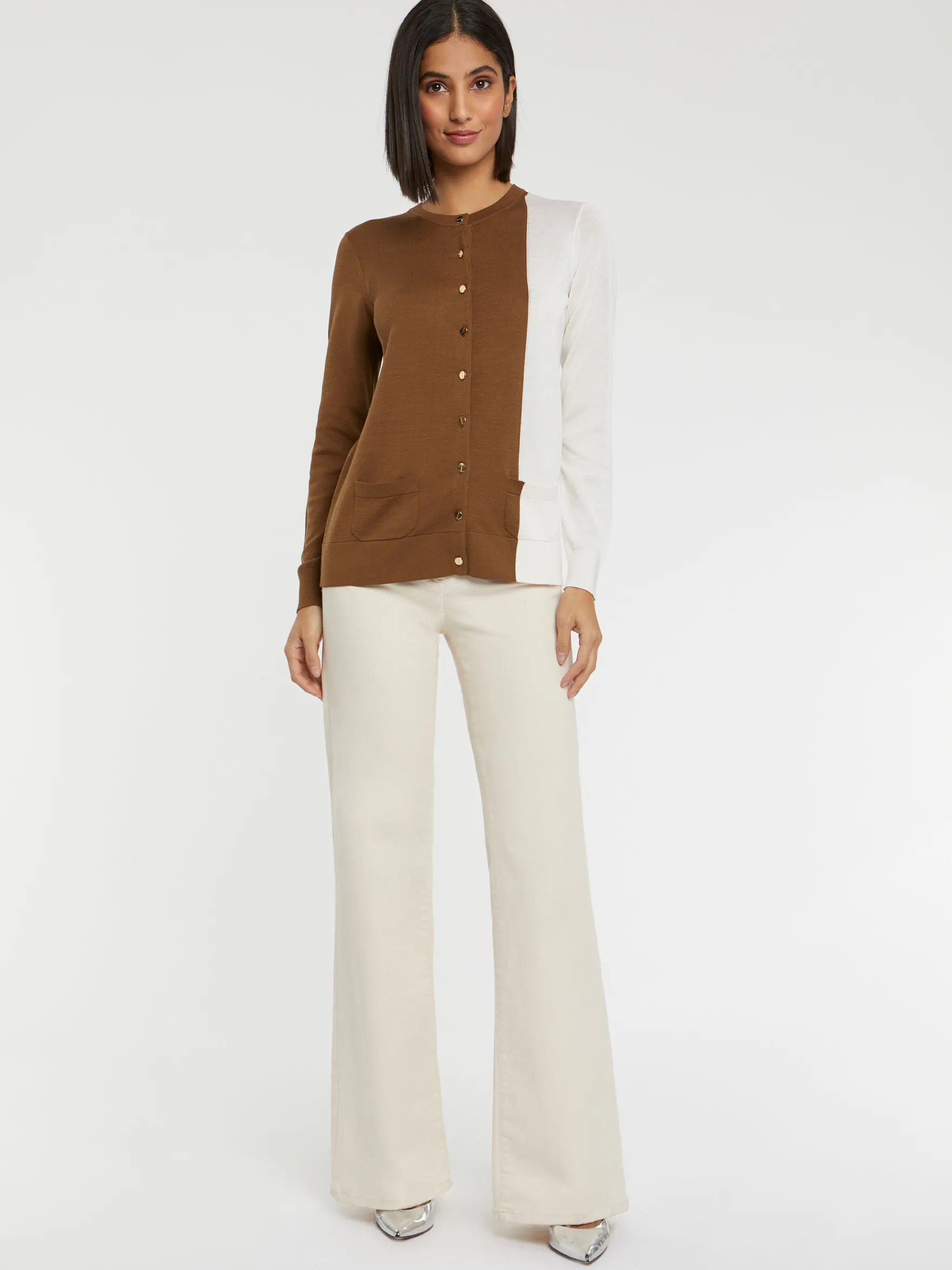 Women Paule Ka Knitwear>Two-Tone Silk And Cotton Cardigan