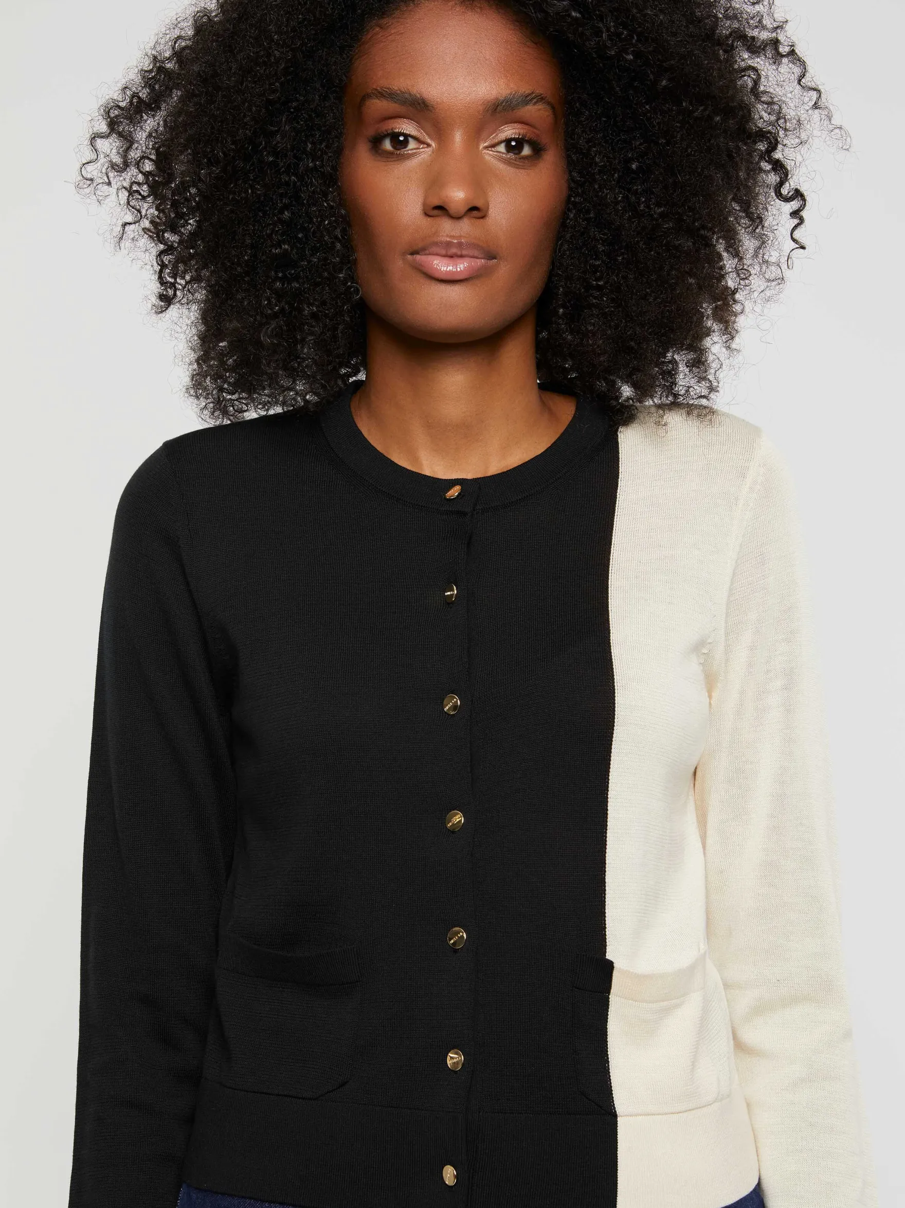 Women Paule Ka Knitwear>Two-Tone Silk And Cotton Cardigan