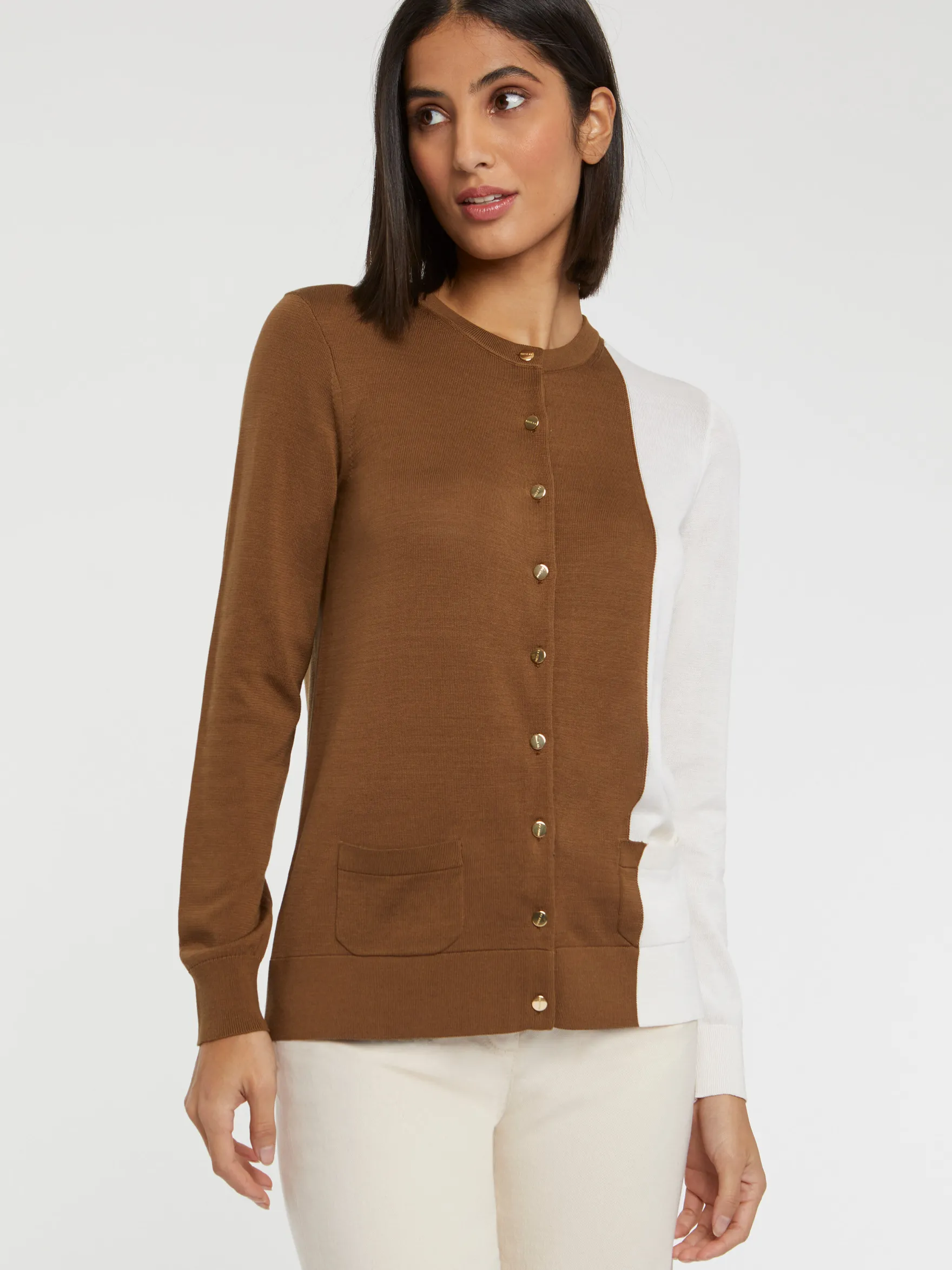 Women Paule Ka Knitwear>Two-Tone Silk And Cotton Cardigan