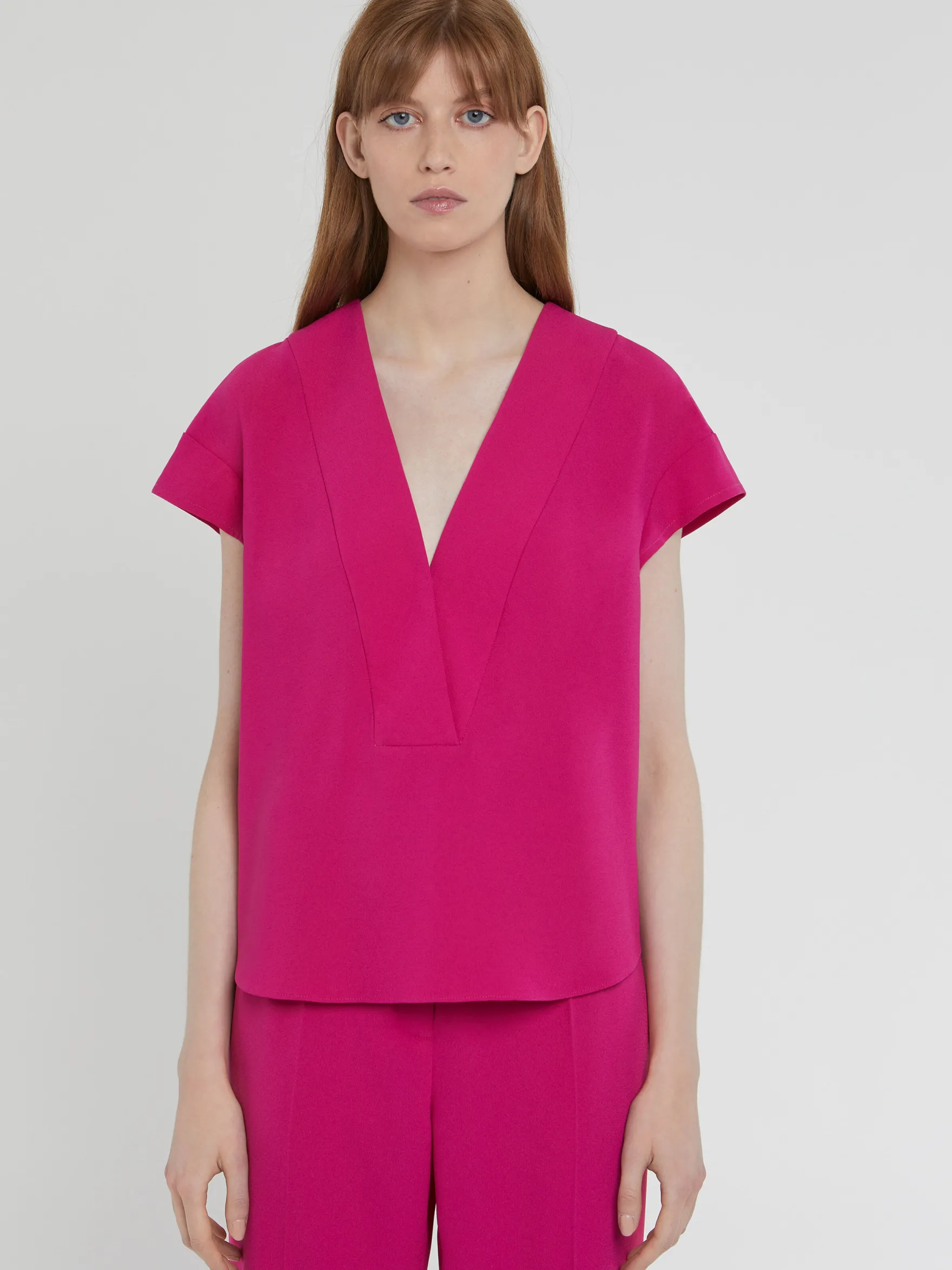 Women Paule Ka Tops>V-Neck Satin-Back Crepe Top