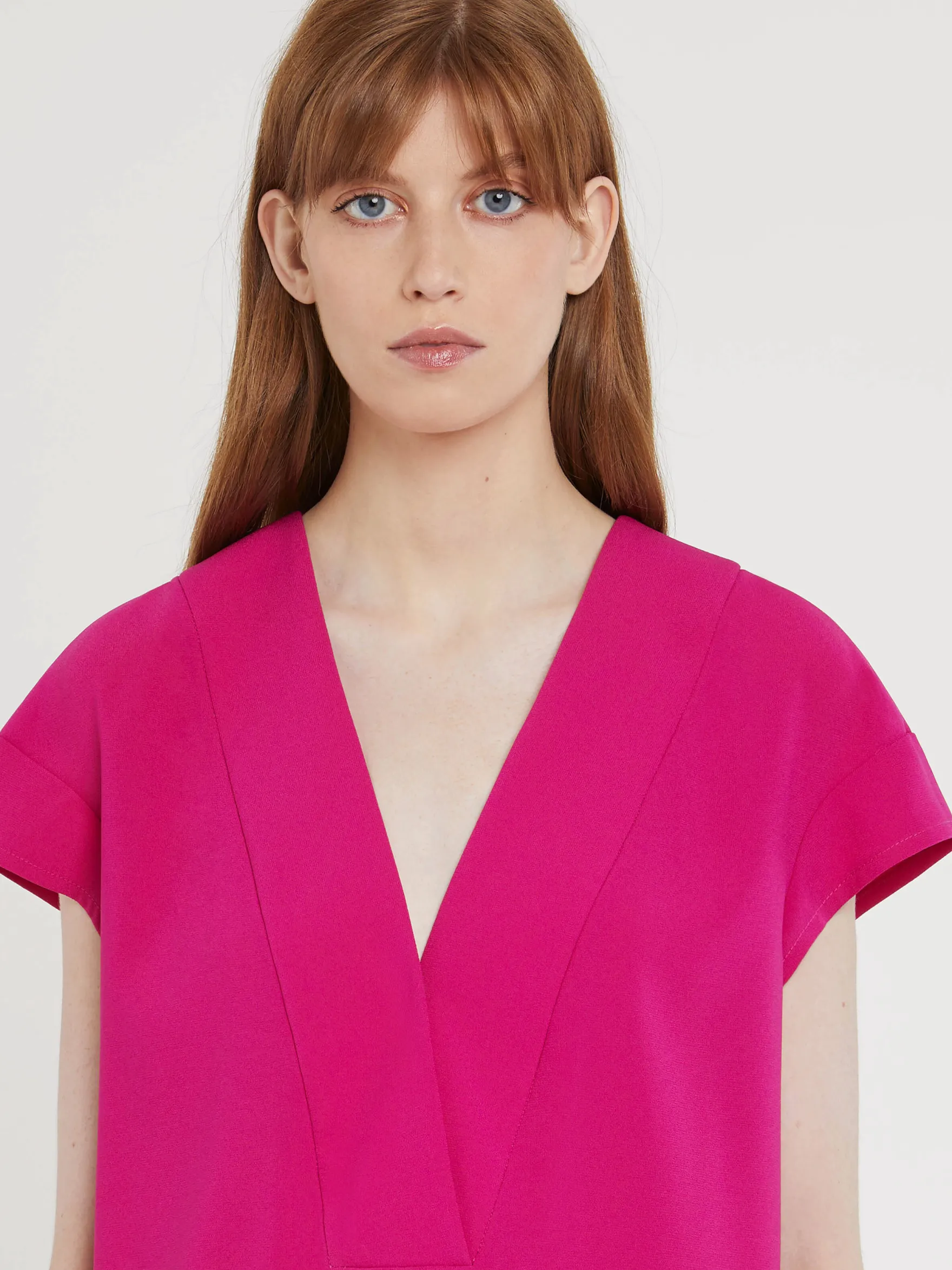 Women Paule Ka Tops>V-Neck Satin-Back Crepe Top