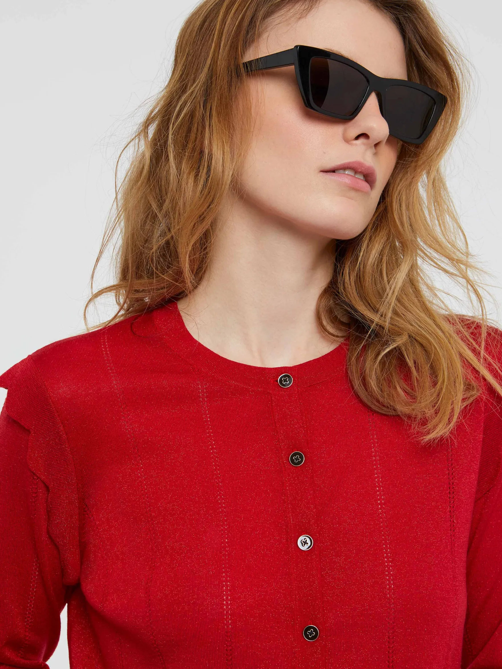 Women Paule Ka Knitwear>Wool And Lurex Cropped Cardigan